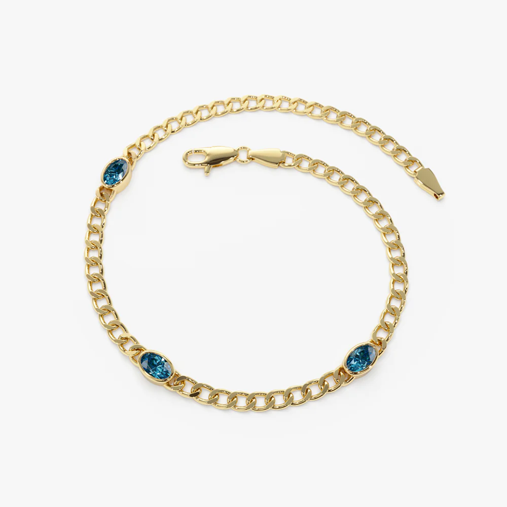 14k Cuban Link Bracelet w/ Bezel Setting London Blue Topaz - Image 7