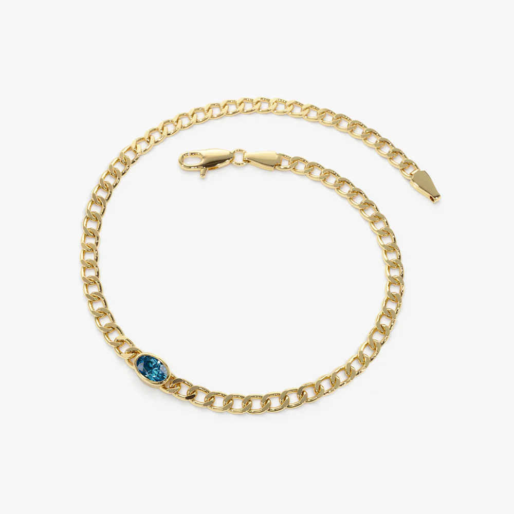 14k Cuban Link Bracelet w/ Bezel Setting London Blue Topaz - Image 8