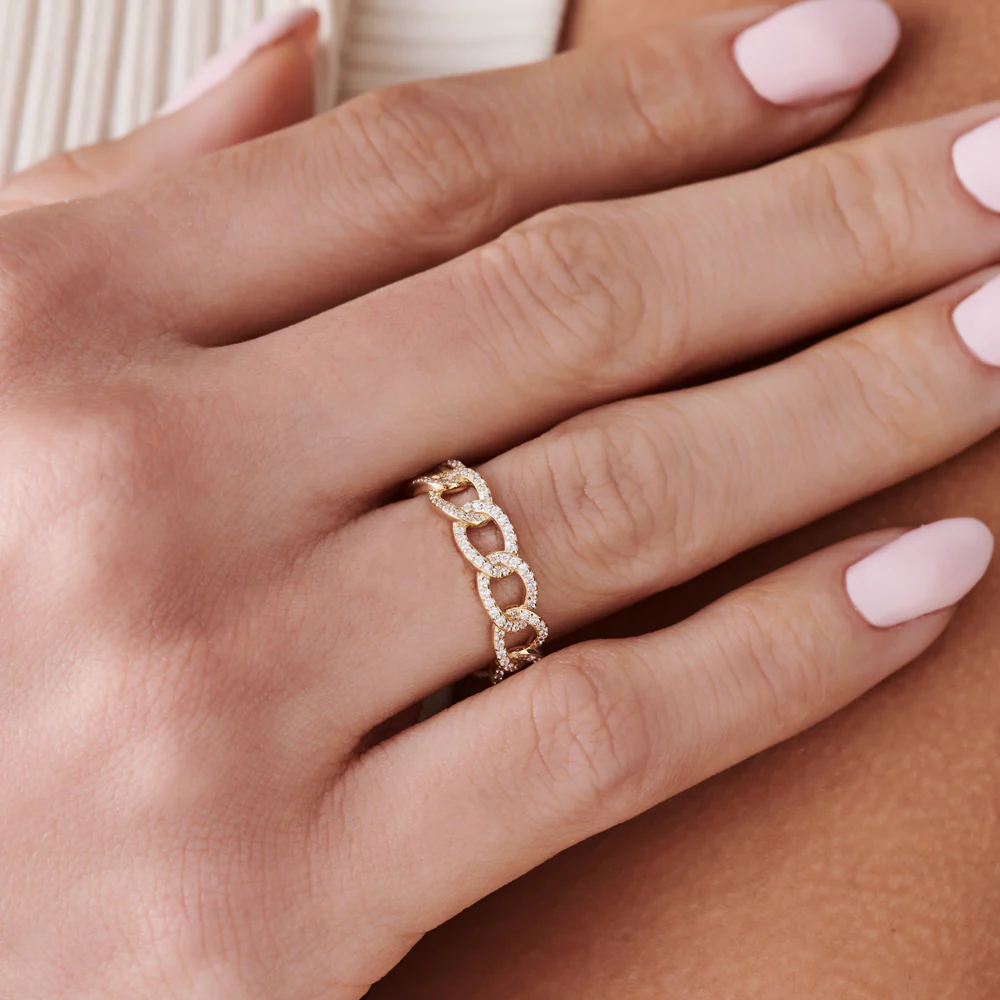 14k Curb Link Diamond Pave Ring - Image 4