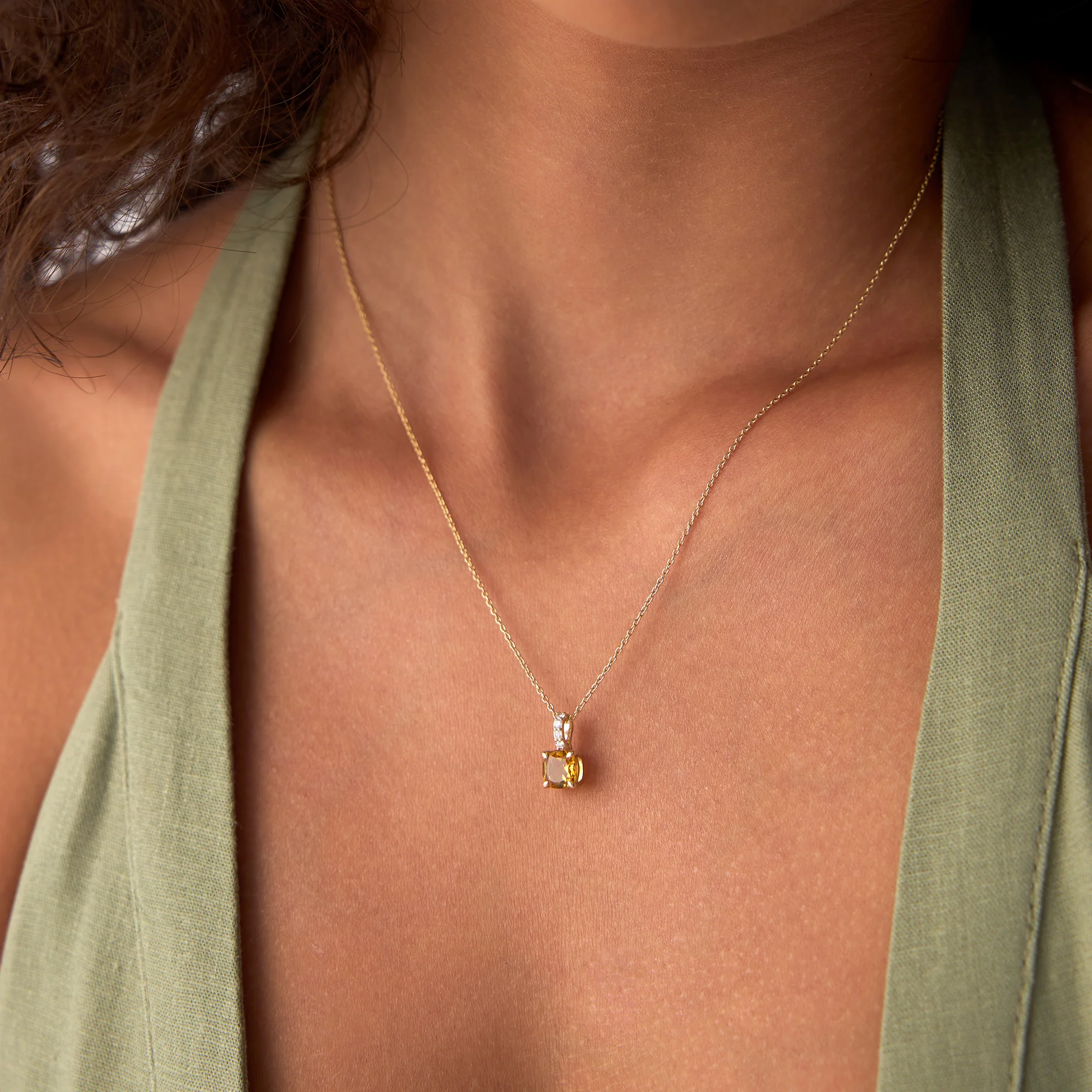 14K Cushion Cut Citrine with Diamond Bail - Image 5