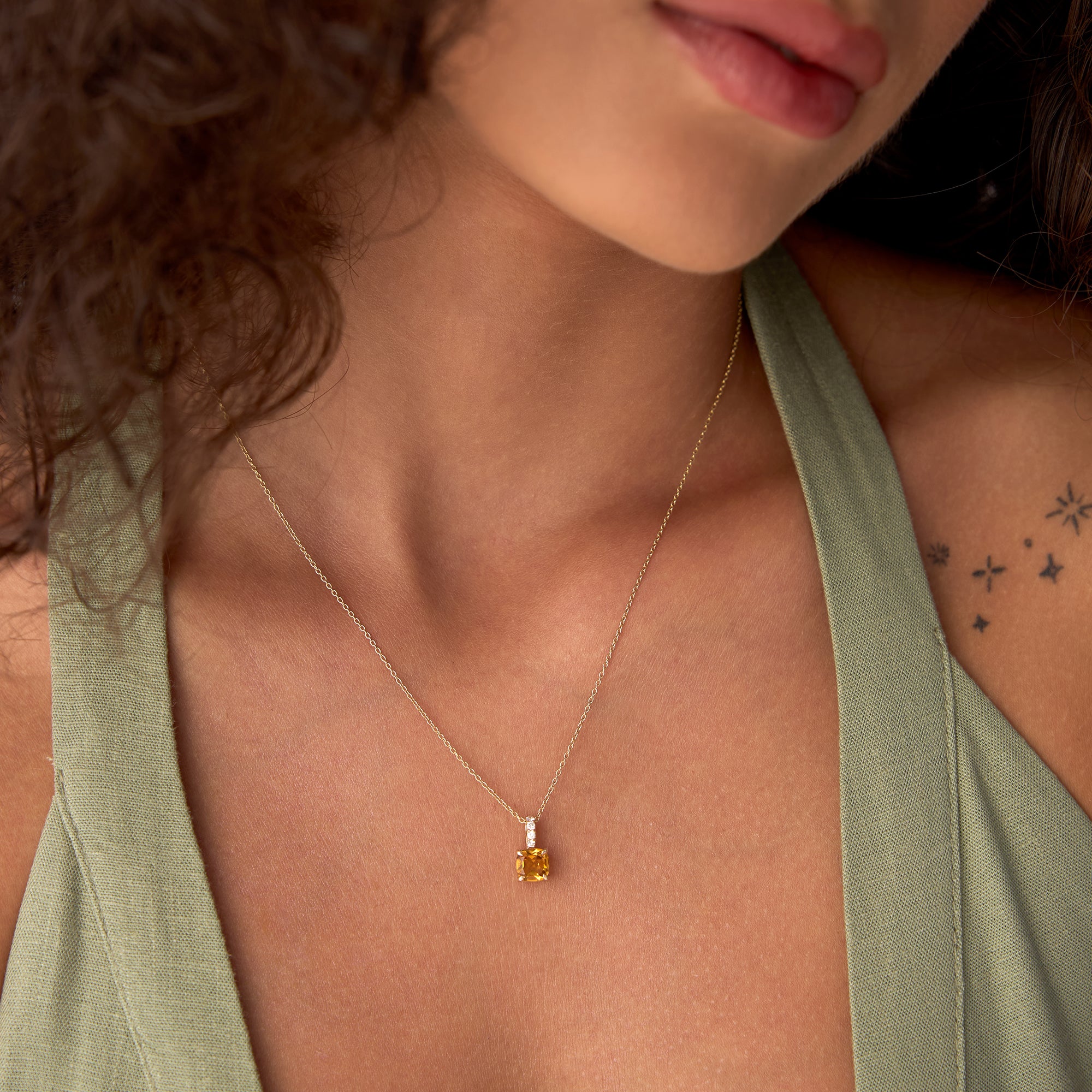 14K Cushion Cut Citrine with Diamond Bail - Image 7