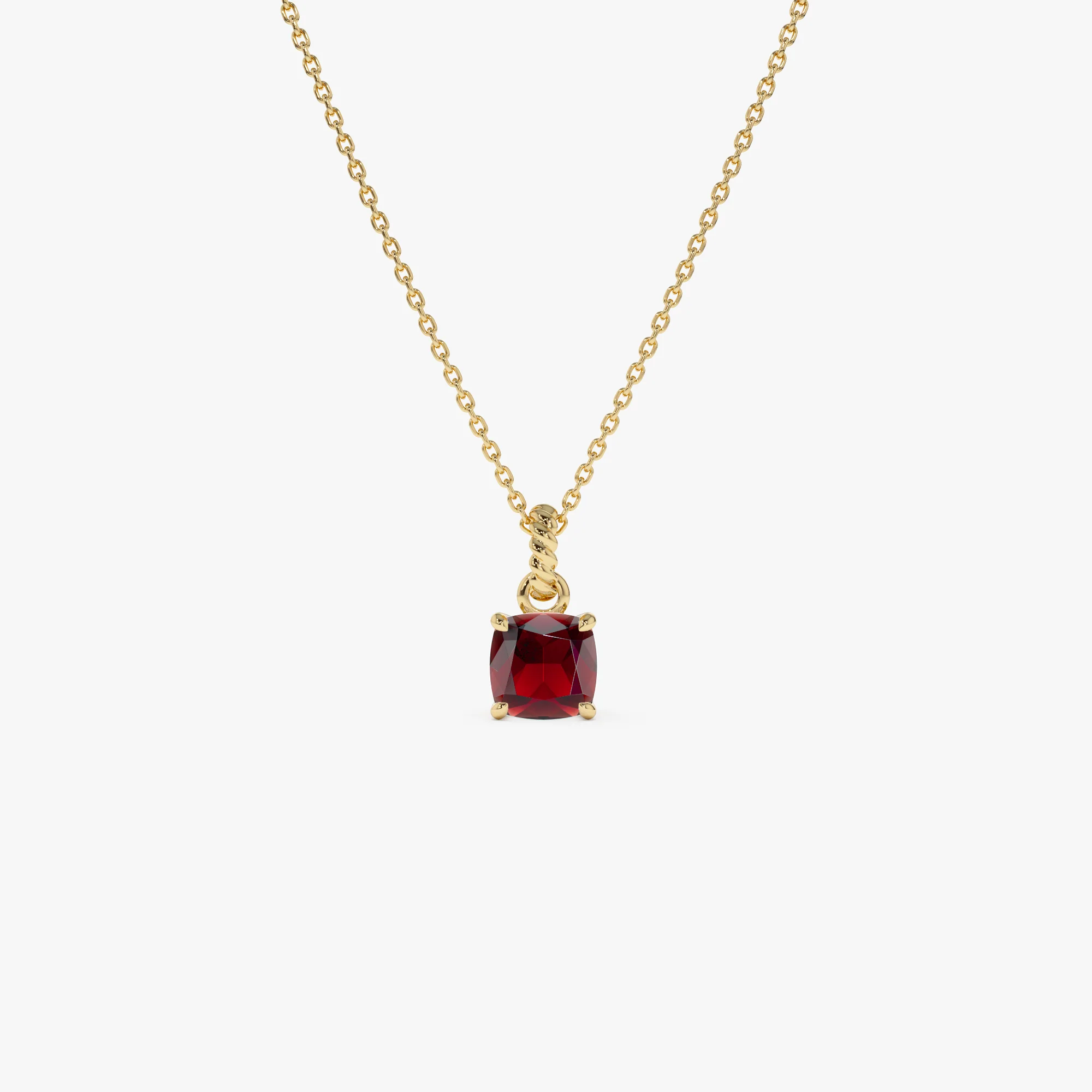 14K Cushion Cut Garnet Solitaire Necklace