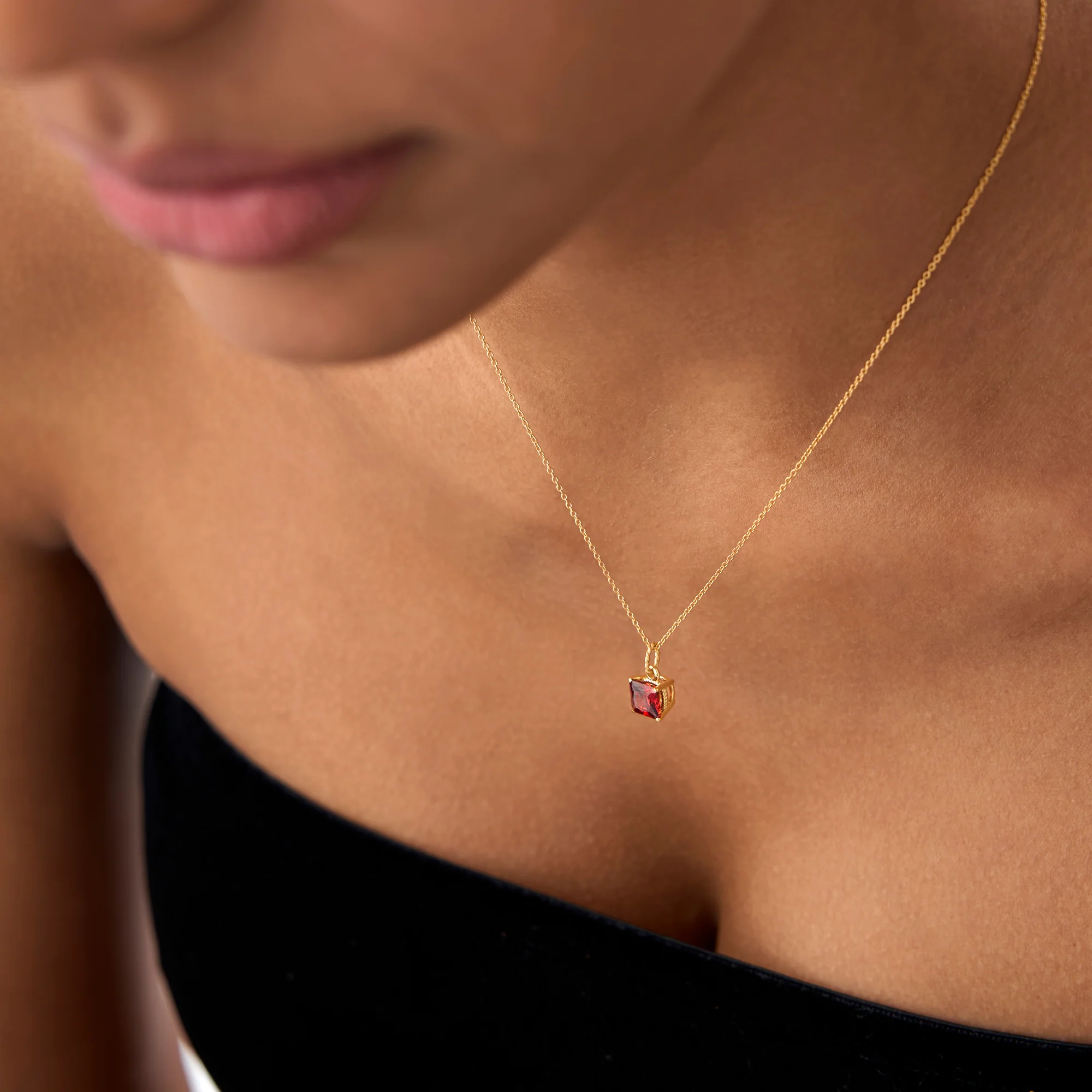 14K Cushion Cut Garnet Solitaire Necklace - Image 2