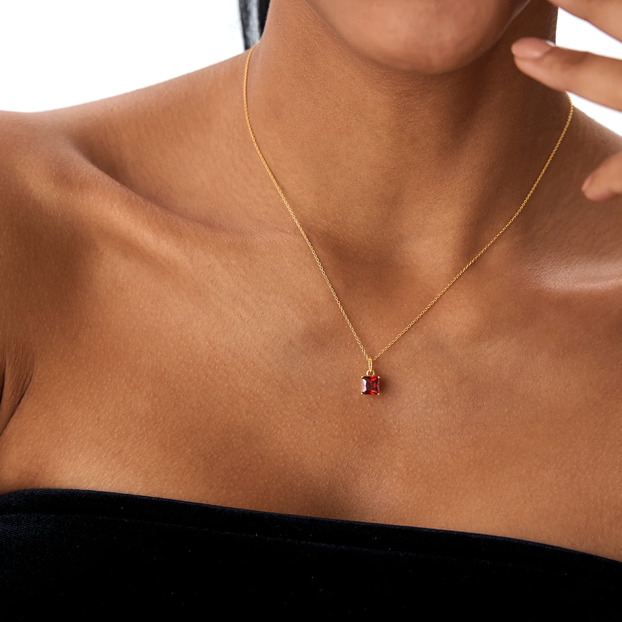 14K Cushion Cut Garnet Solitaire Necklace - Image 4
