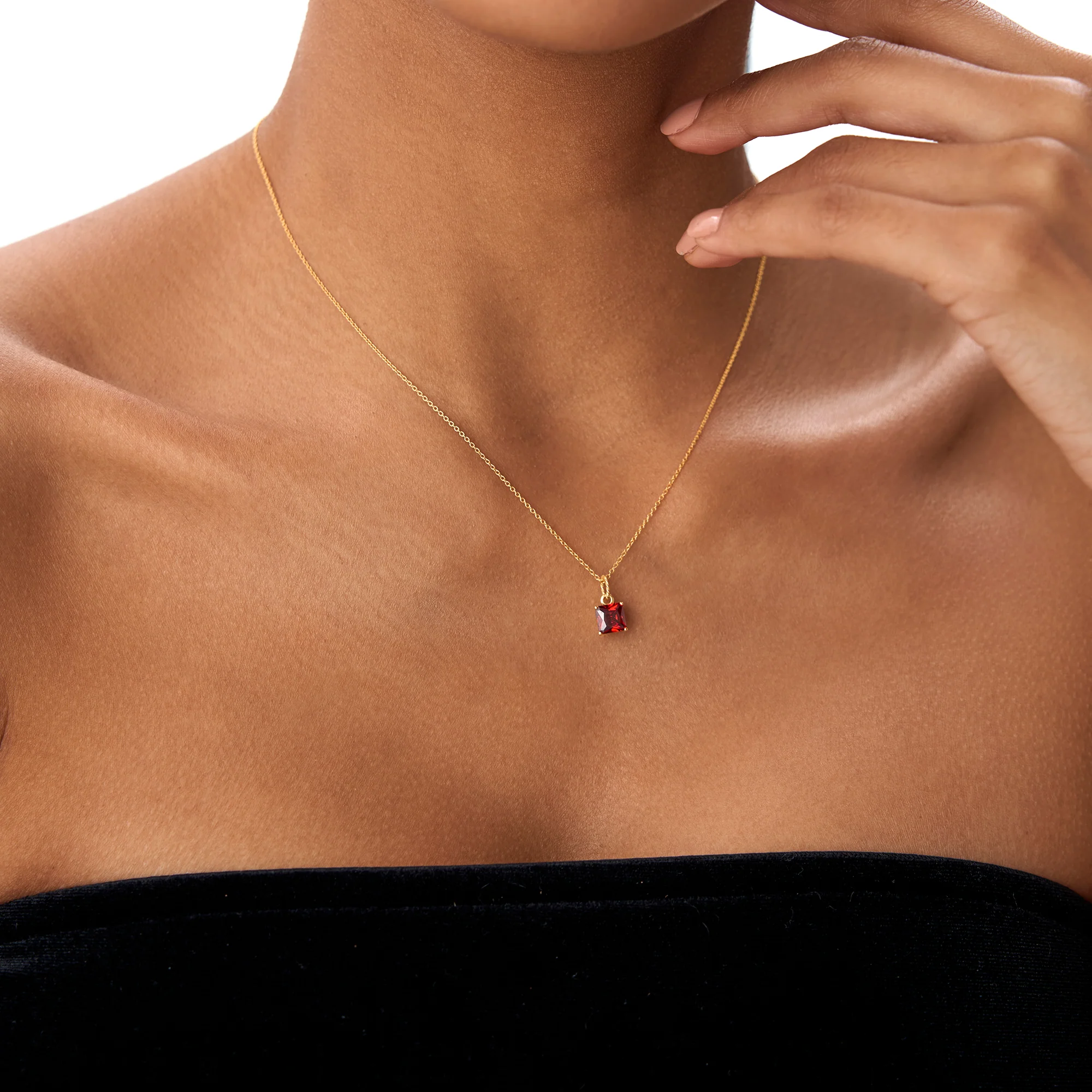 14K Cushion Cut Garnet Solitaire Necklace - Image 5