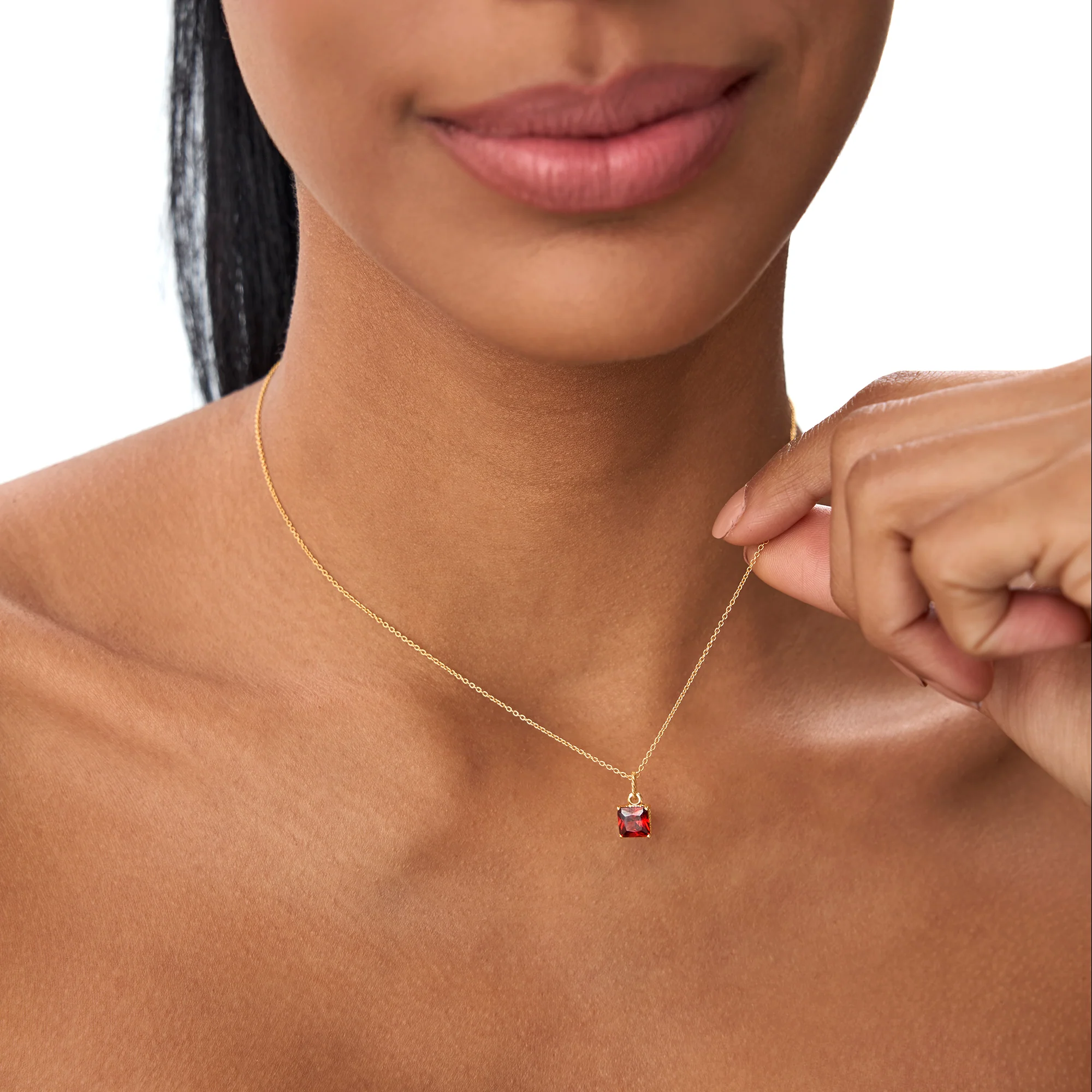 14K Cushion Cut Garnet Solitaire Necklace - Image 6