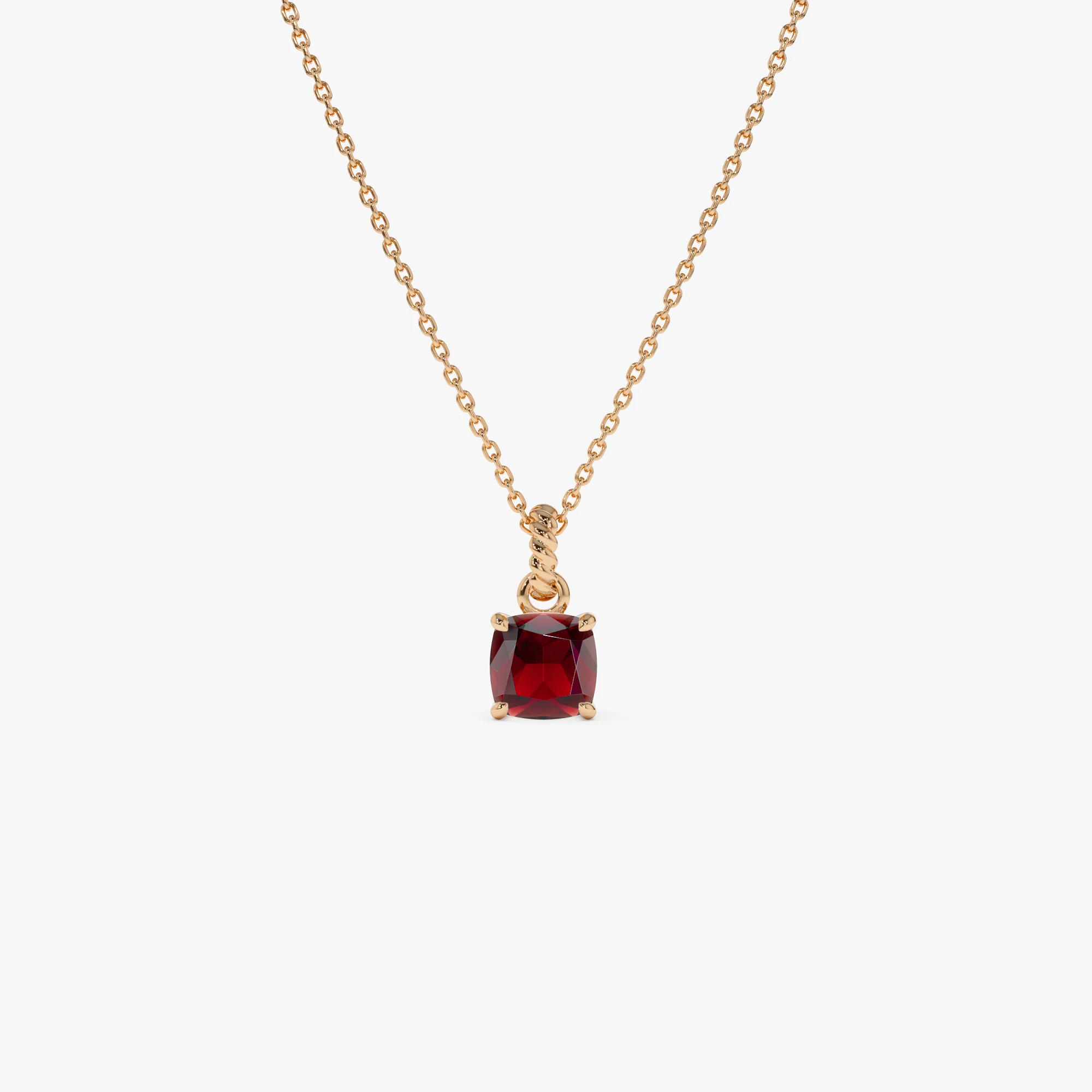 14K Cushion Cut Garnet Solitaire Necklace - Image 7