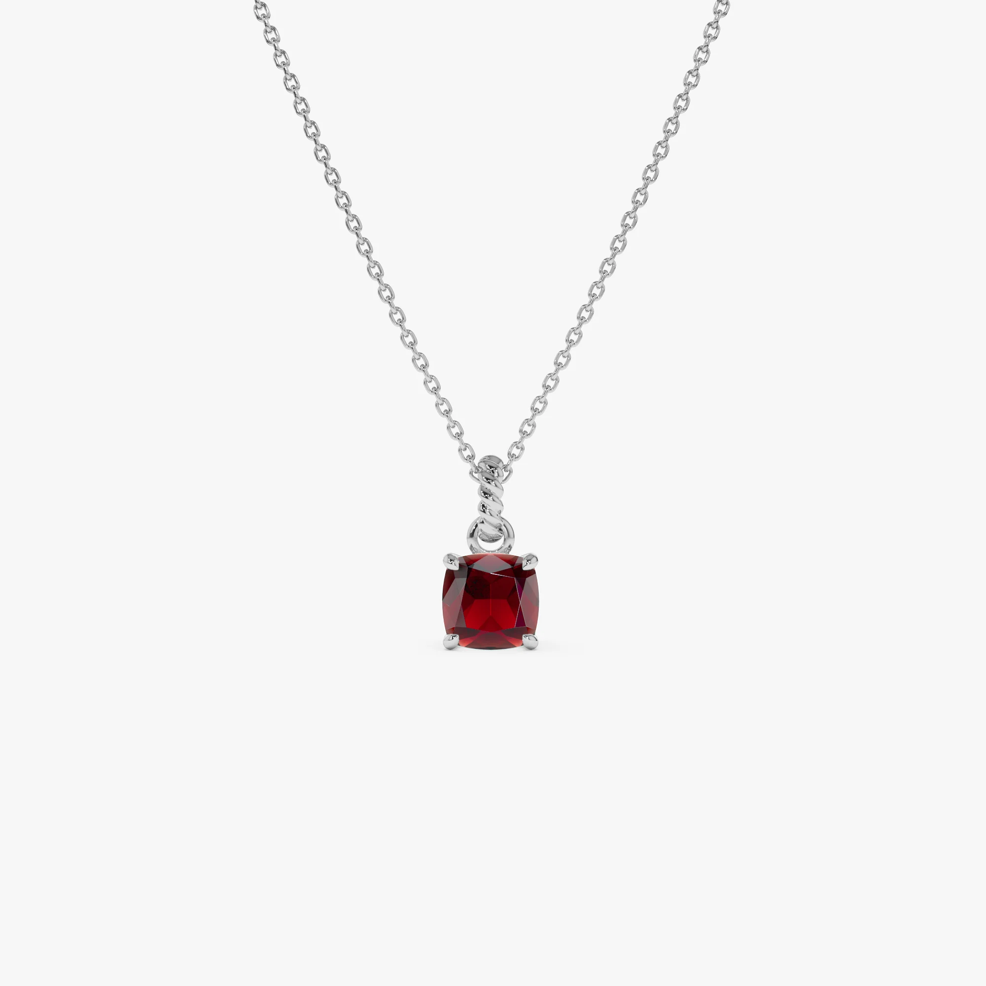 14K Cushion Cut Garnet Solitaire Necklace - Image 8