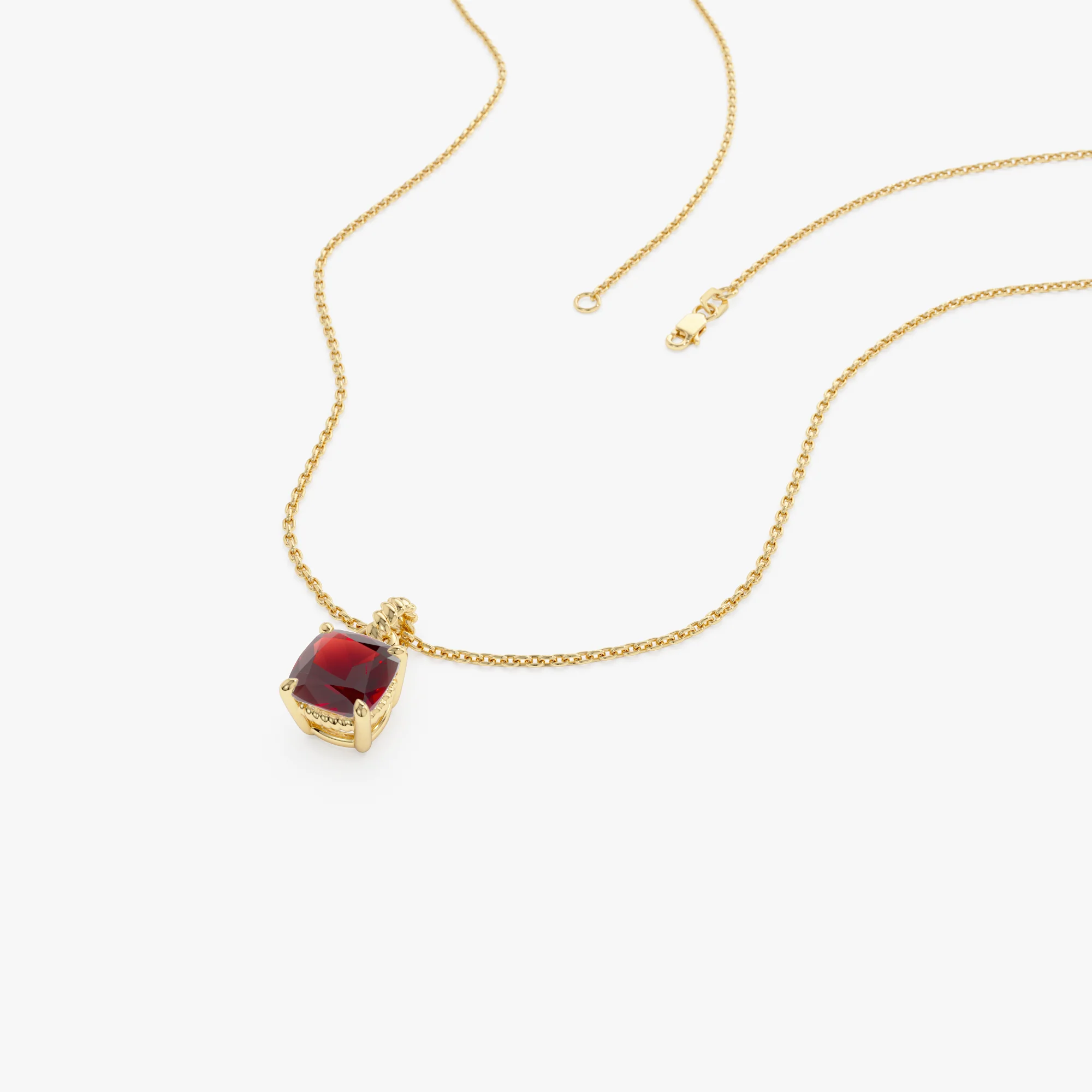 14K Cushion Cut Garnet Solitaire Necklace - Image 9