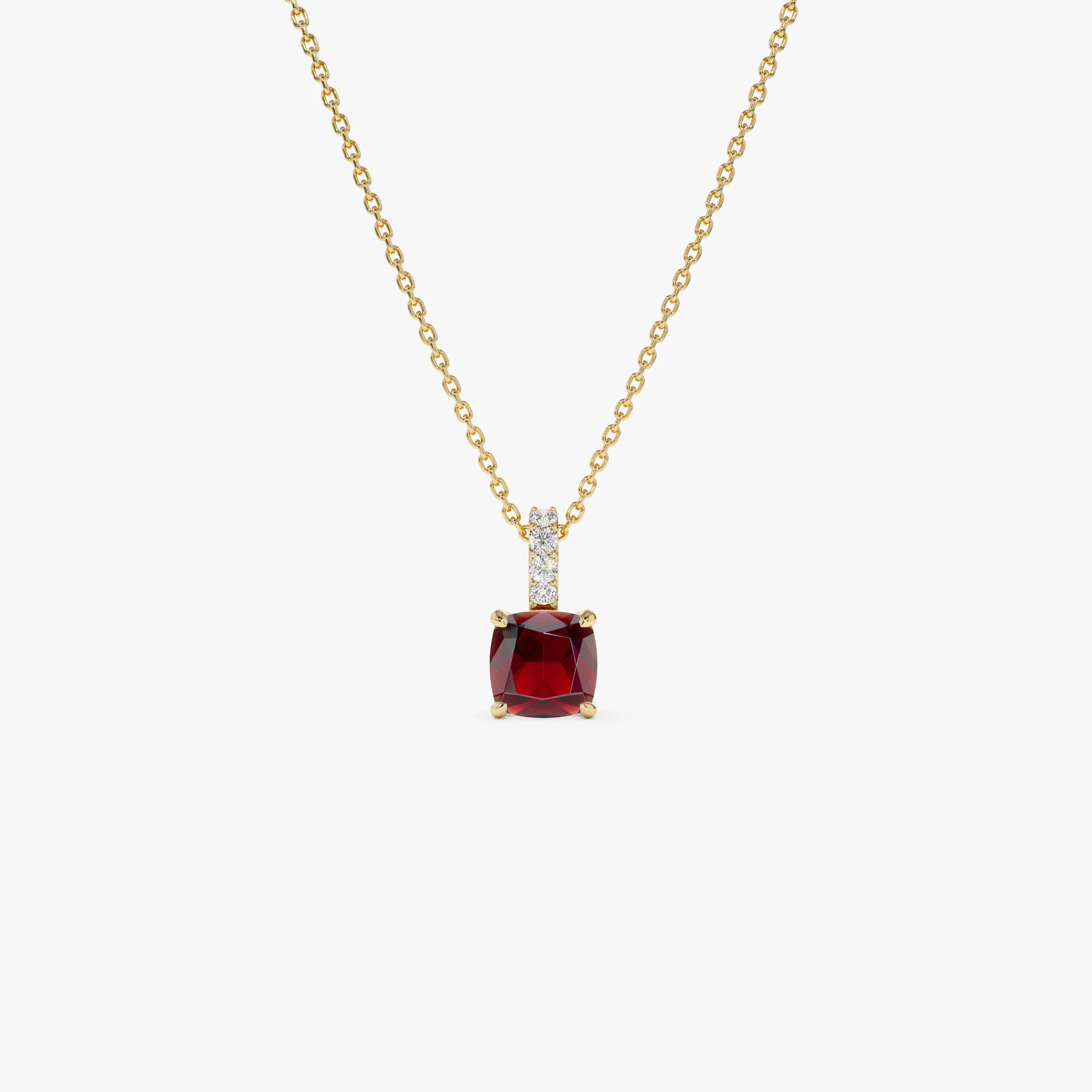 14K Cushion Cut Garnet with Diamond Bail