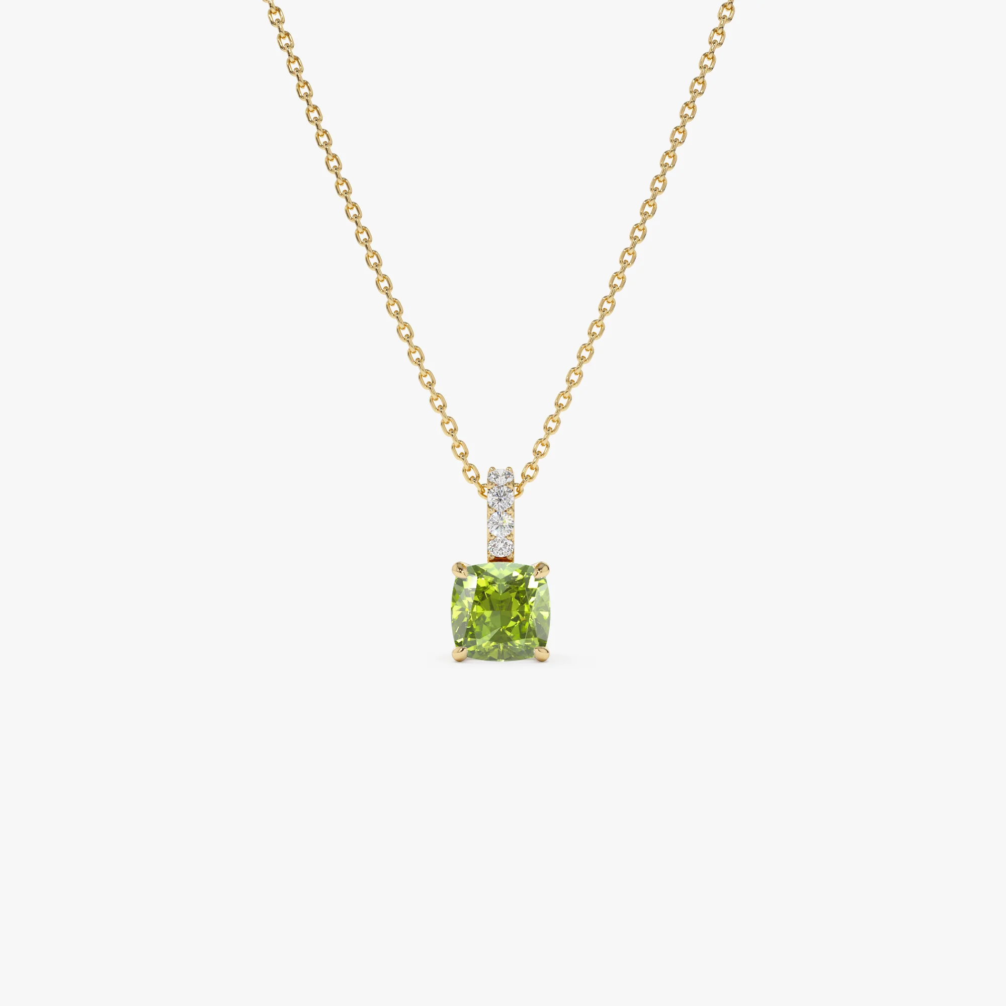 14K Cushion Cut Peridot with Diamond Bail