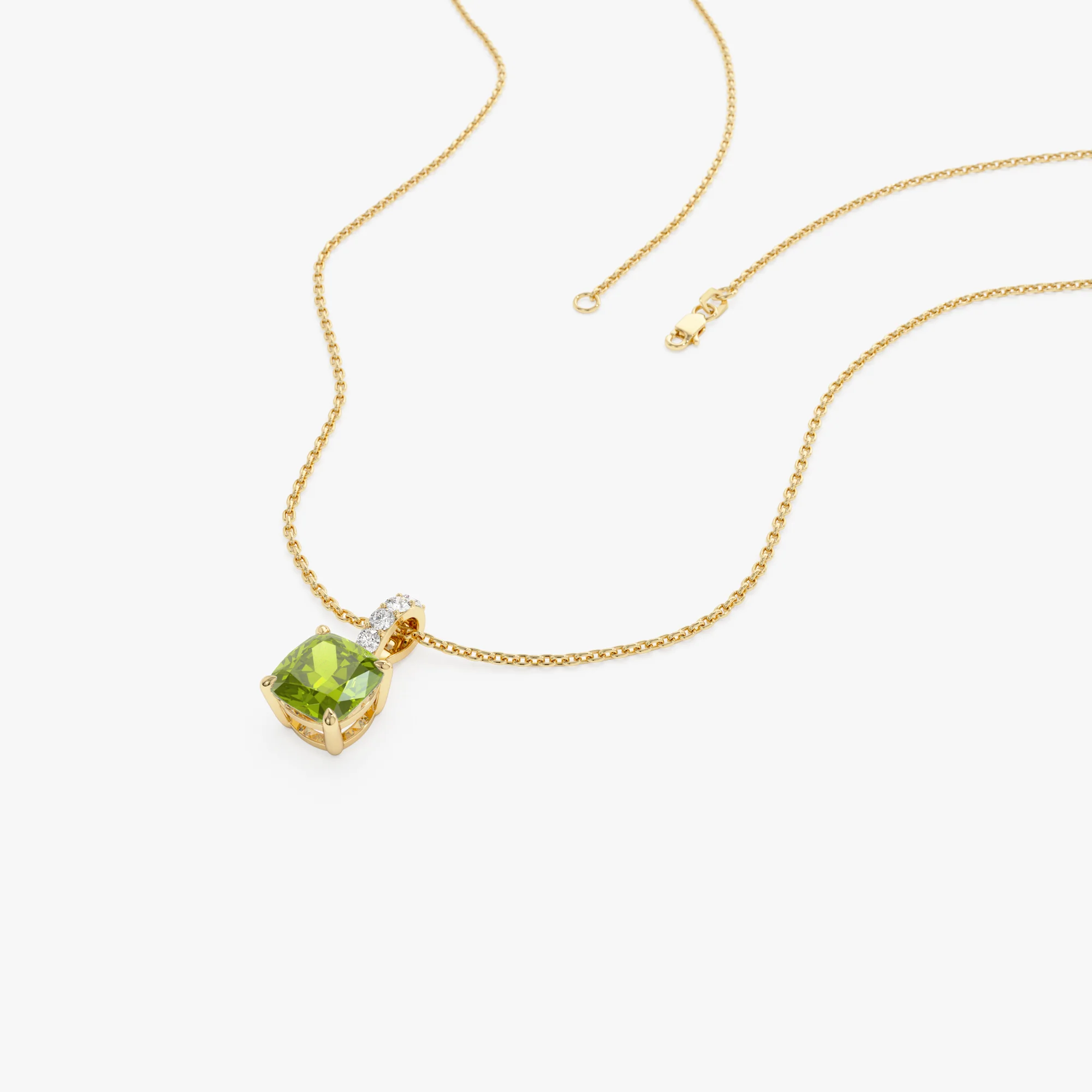 14K Cushion Cut Peridot with Diamond Bail - Image 2