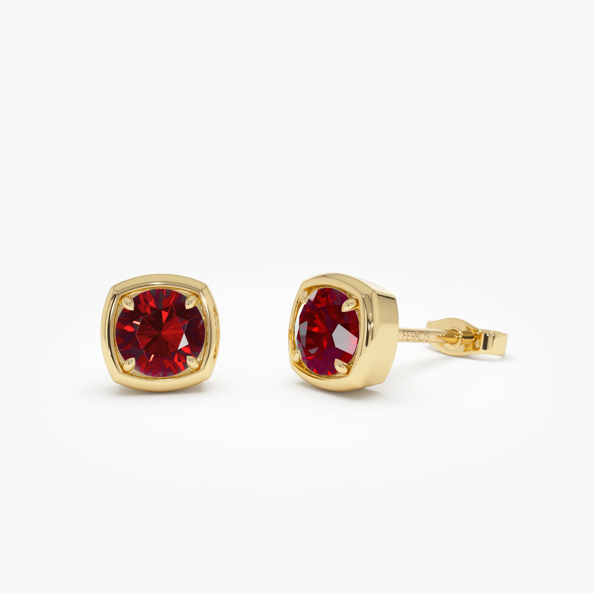 14K Cushion Shaped Round Garnet Stud Earrings