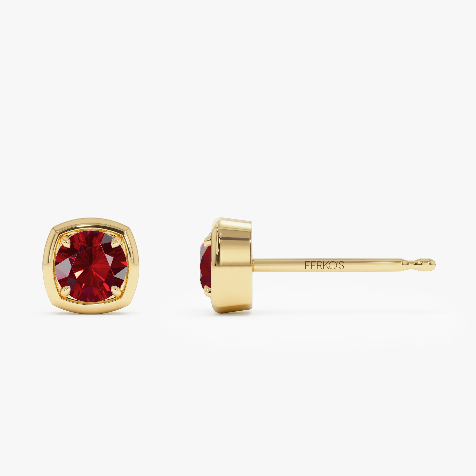 14K Cushion Shaped Round Garnet Stud Earrings - Image 2