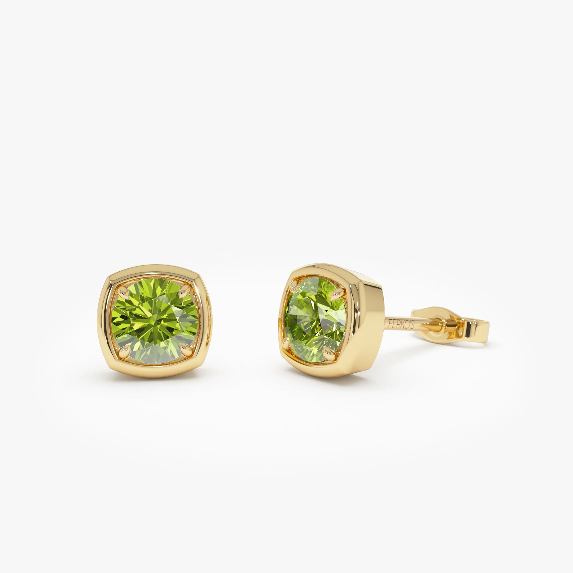 14K Cushion Shaped Round Peridot Stud Earrings