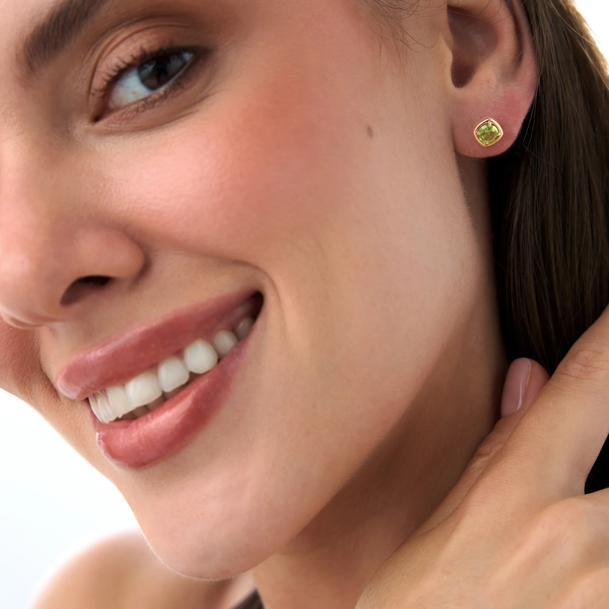 14K Cushion Shaped Round Peridot Stud Earrings - Image 2