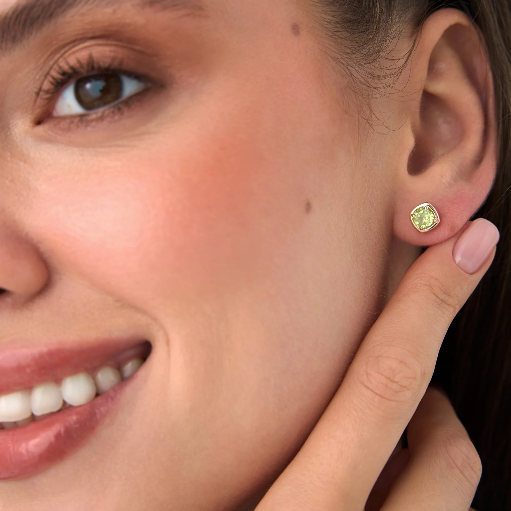14K Cushion Shaped Round Peridot Stud Earrings - Image 3