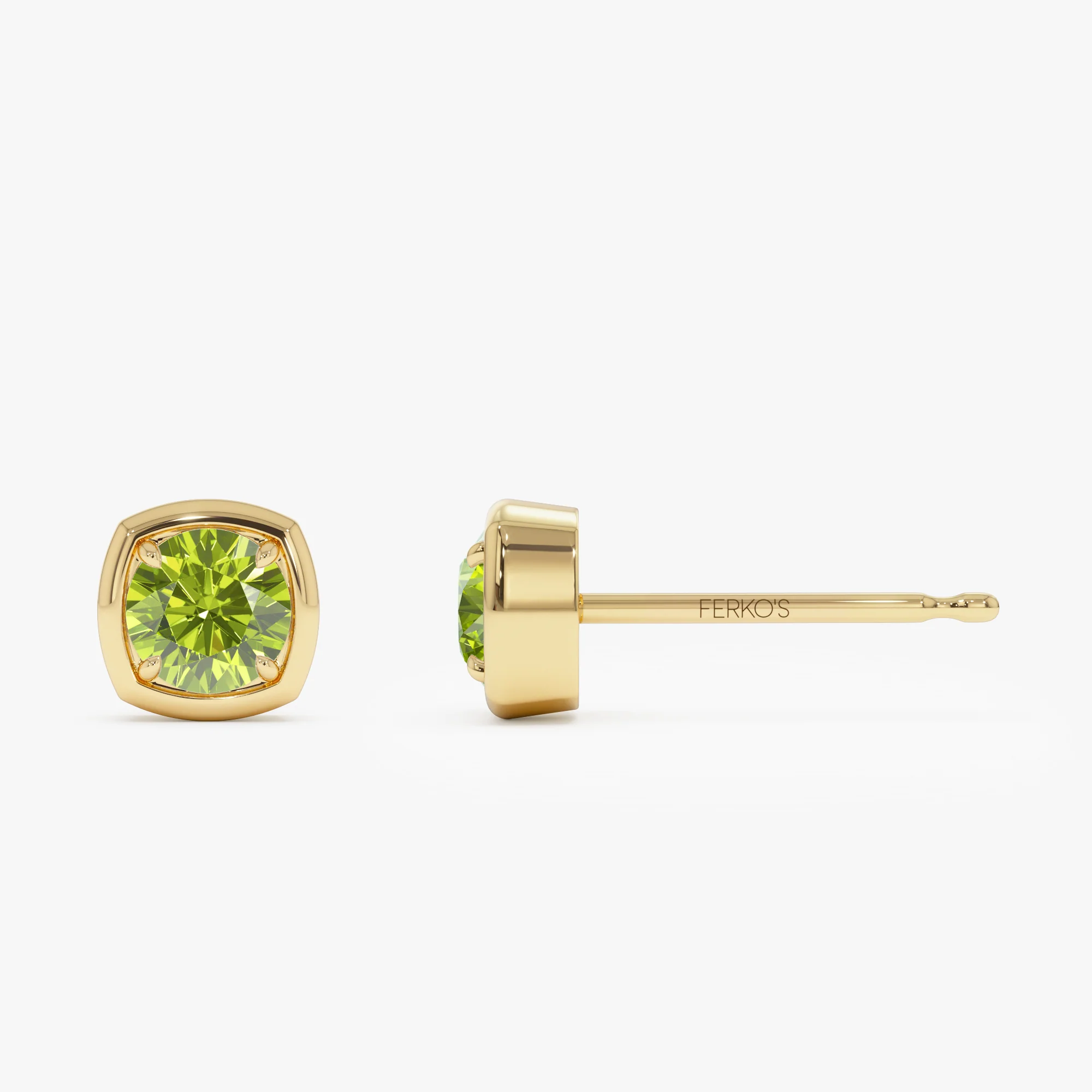 14K Cushion Shaped Round Peridot Stud Earrings - Image 4
