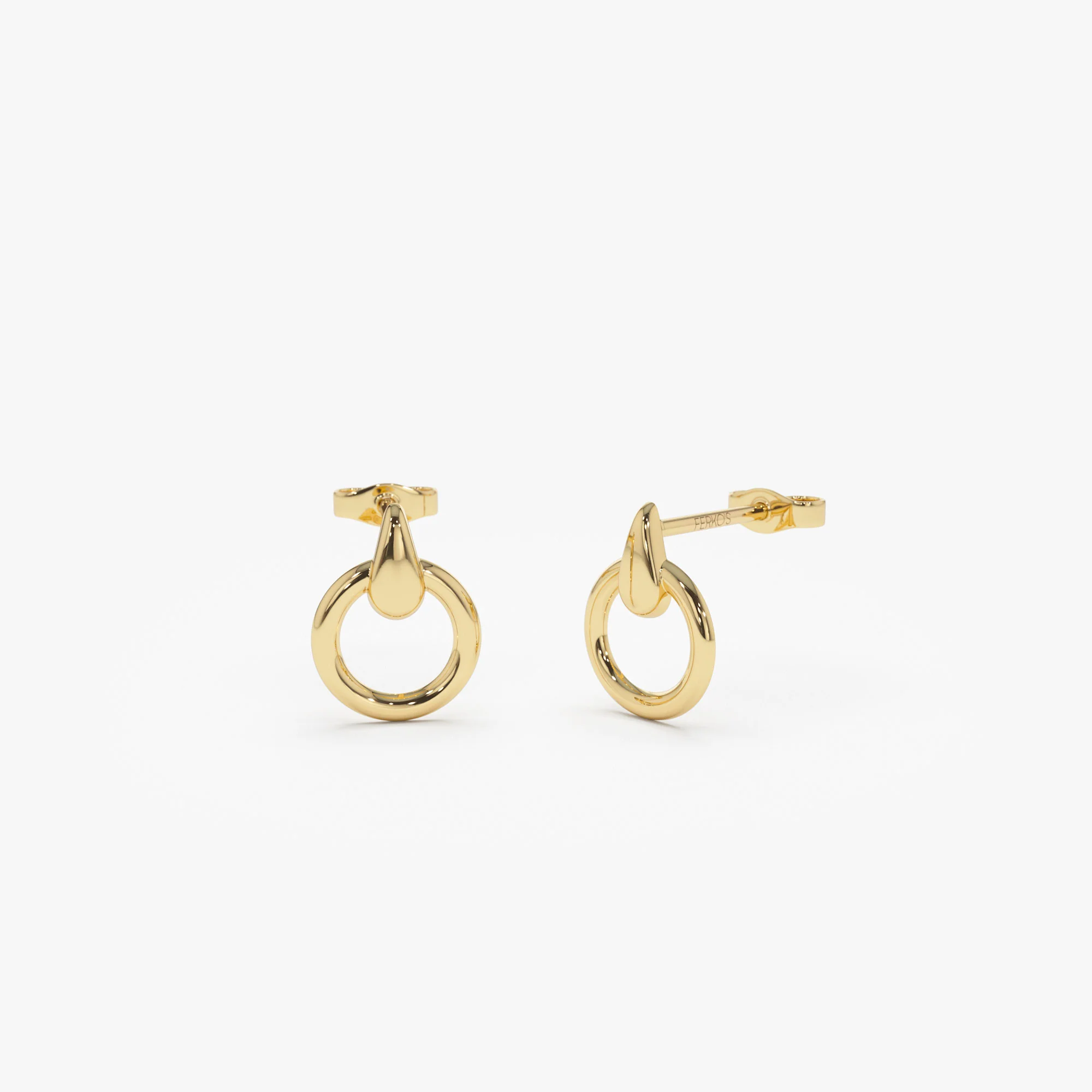 14k Dainty Circle Drop Earrings