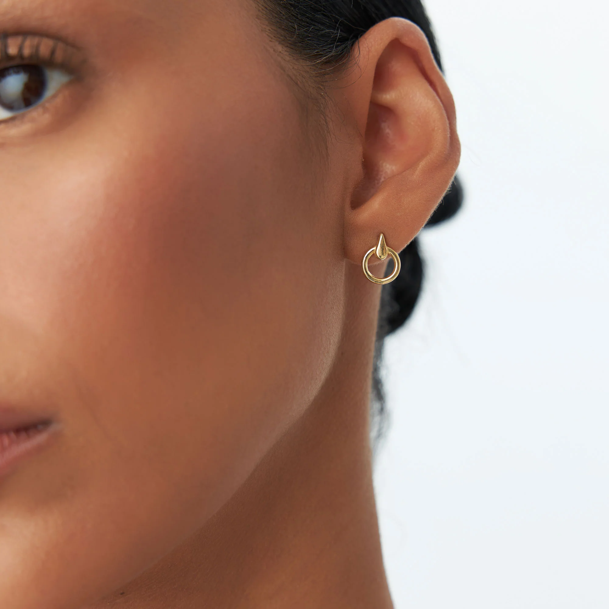 14k Dainty Circle Drop Earrings - Image 2