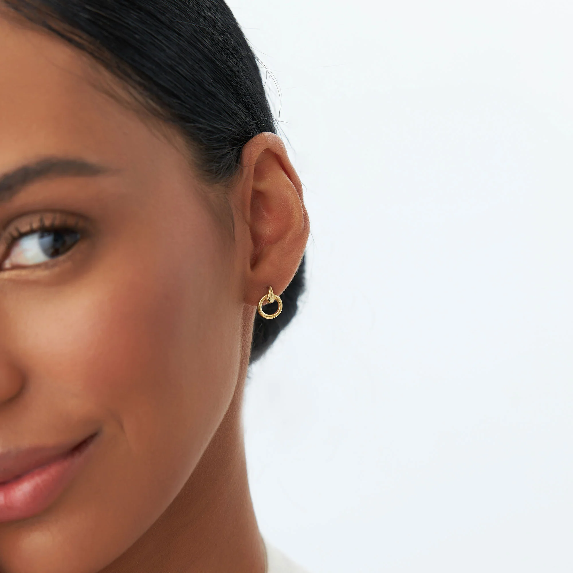 14k Dainty Circle Drop Earrings - Image 3