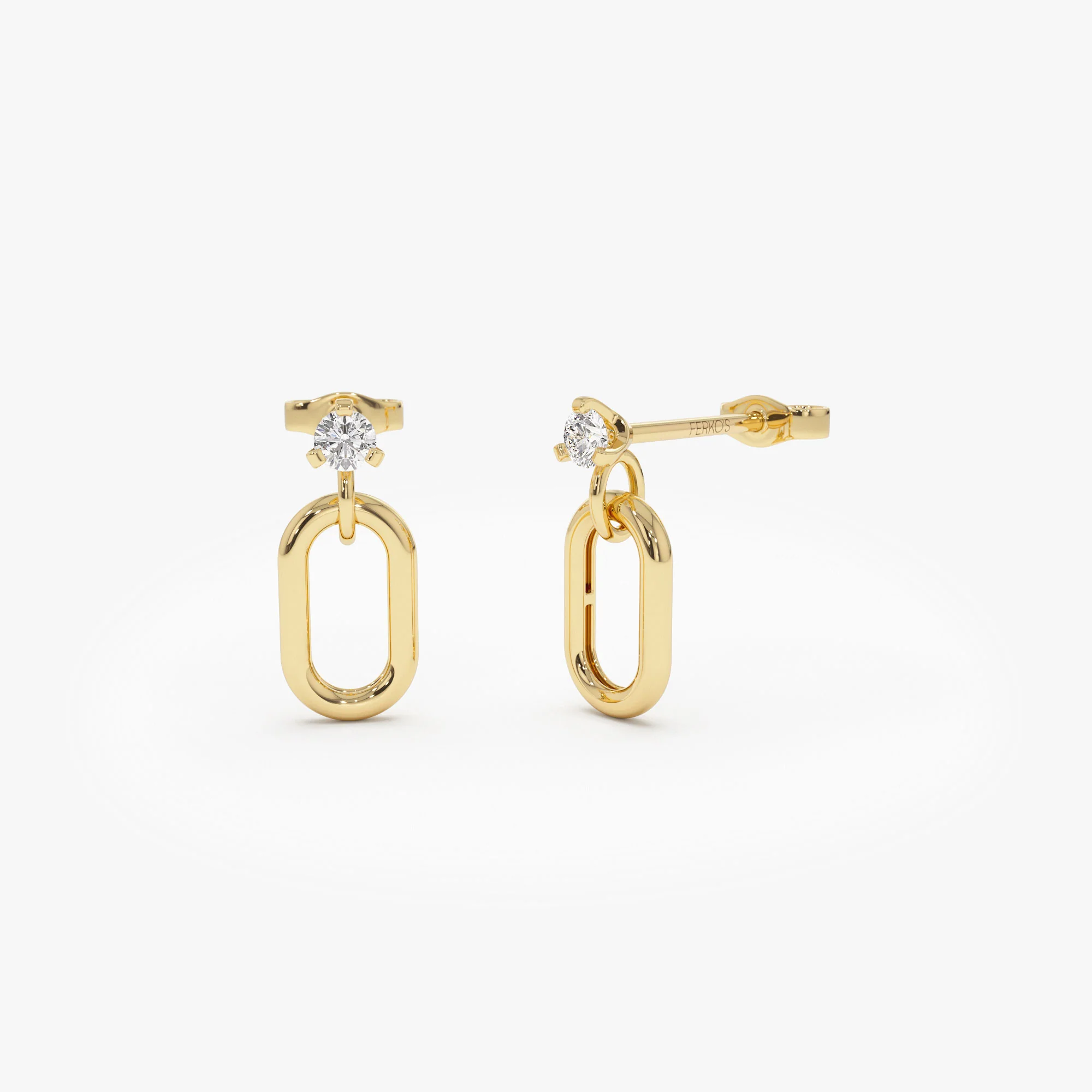 14k Dainty Dangline Oval Link Diamond Earrings