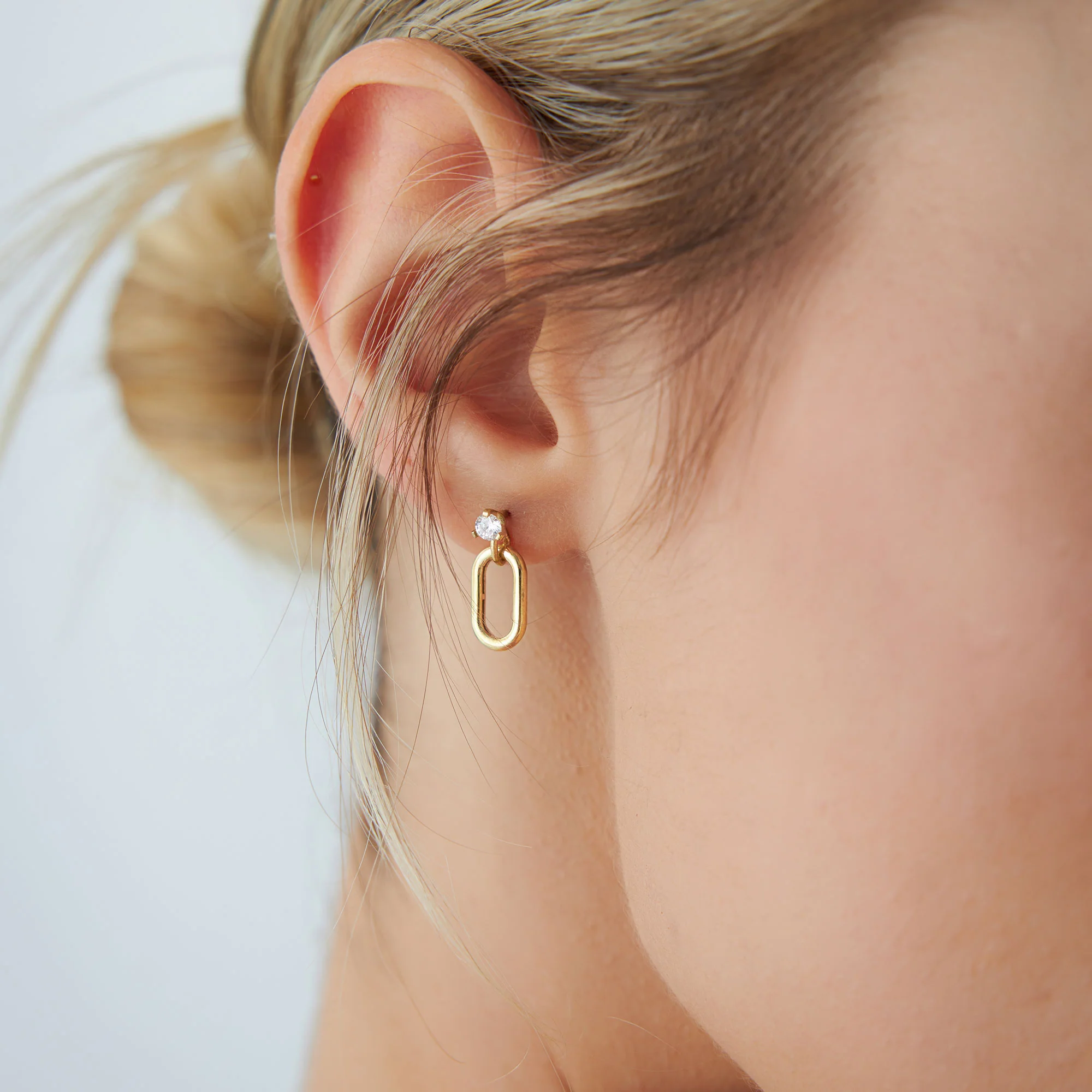 14k Dainty Dangline Oval Link Diamond Earrings - Image 2