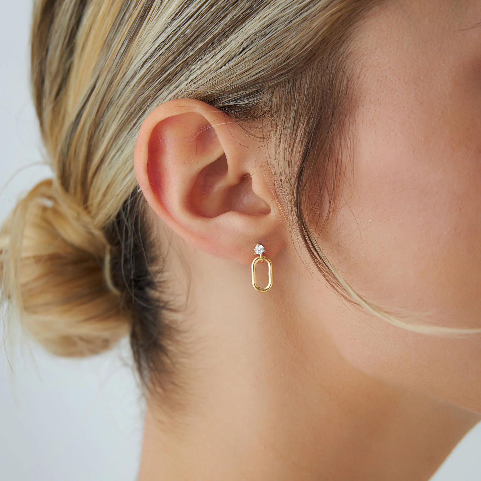 14k Dainty Dangline Oval Link Diamond Earrings - Image 3
