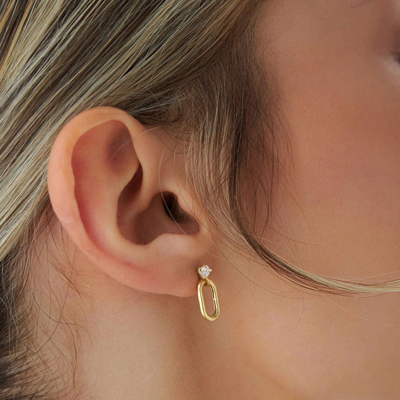 14k Dainty Dangline Oval Link Diamond Earrings - Image 4