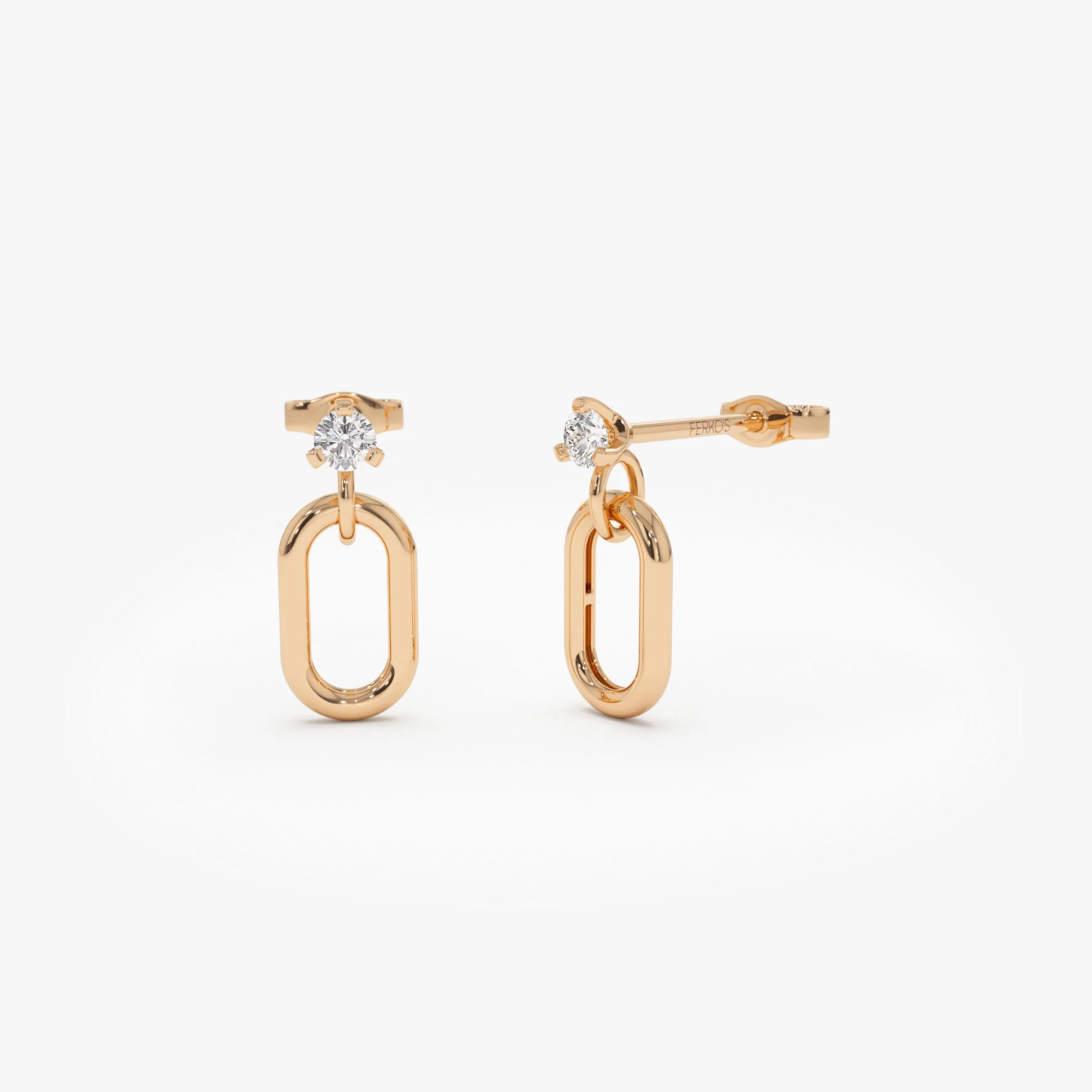 14k Dainty Dangline Oval Link Diamond Earrings - Image 6