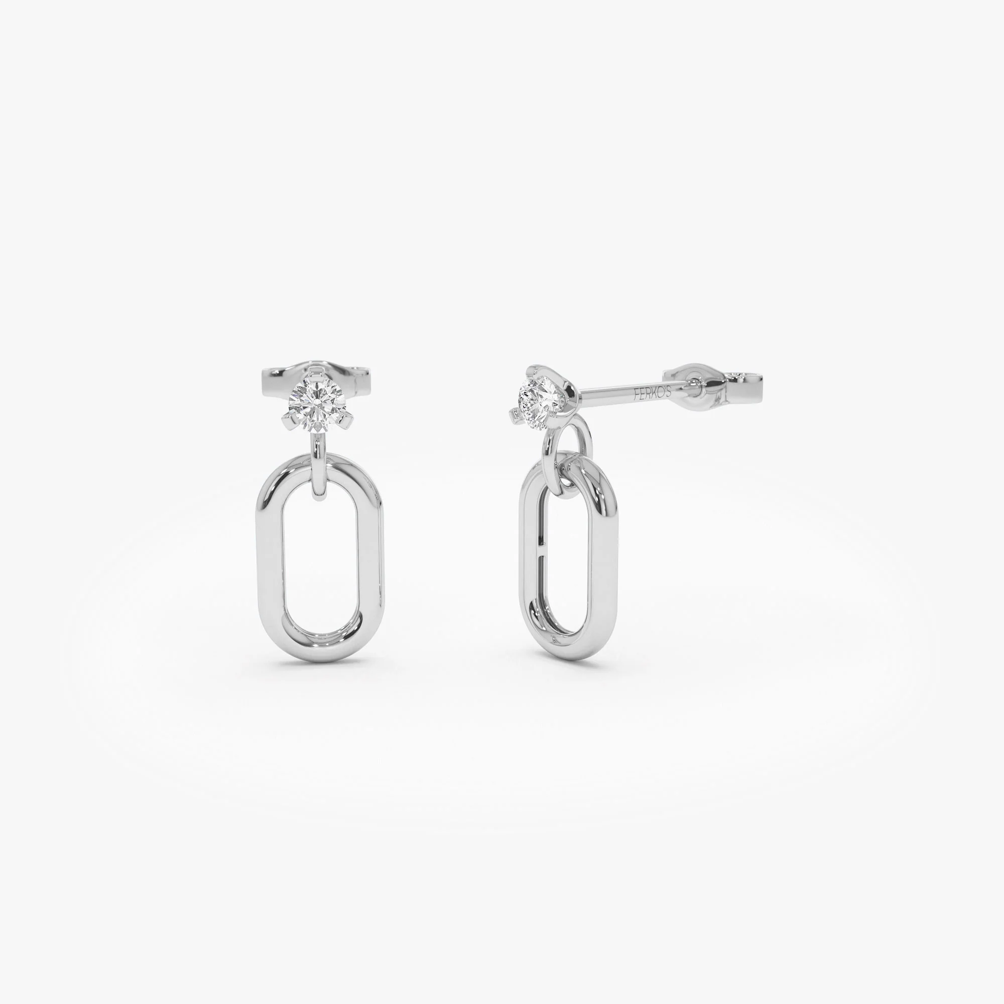 14k Dainty Dangline Oval Link Diamond Earrings - Image 7