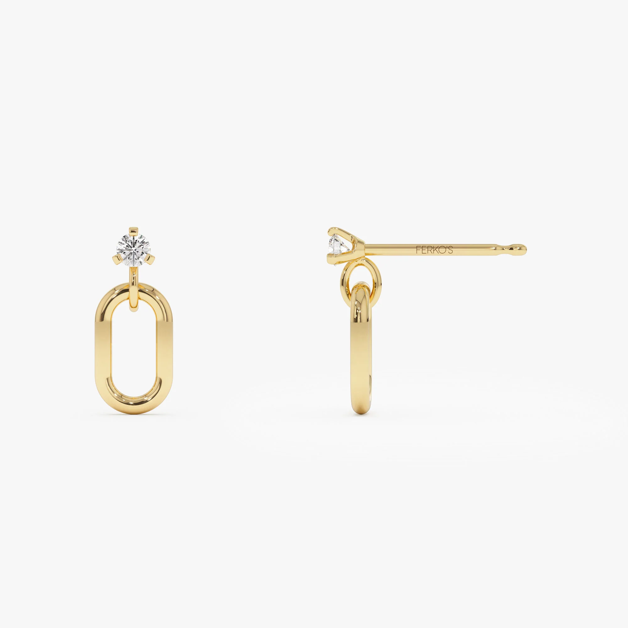 14k Dainty Dangline Oval Link Diamond Earrings - Image 8