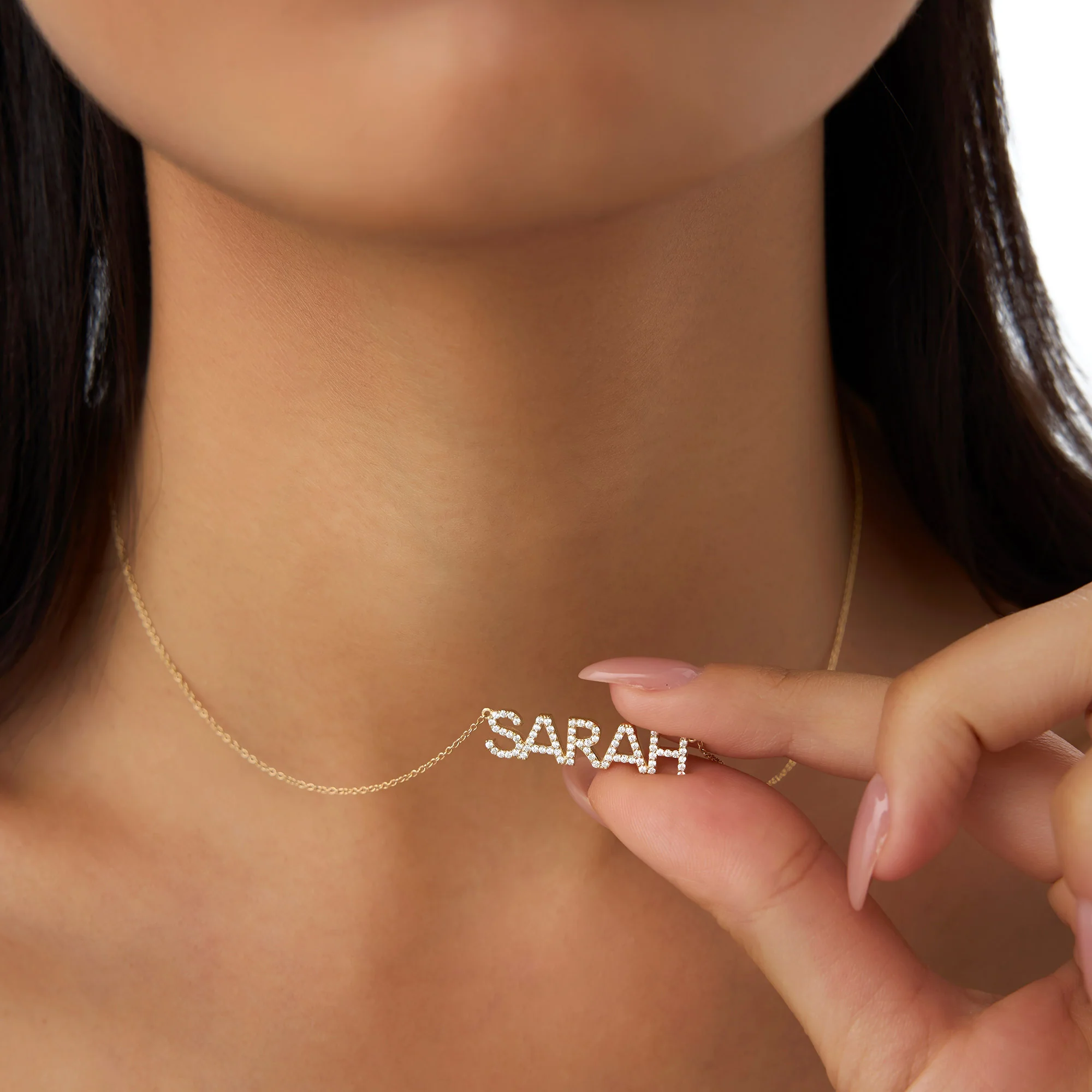 14K Dainty Layering Diamond Name Necklace - Image 2