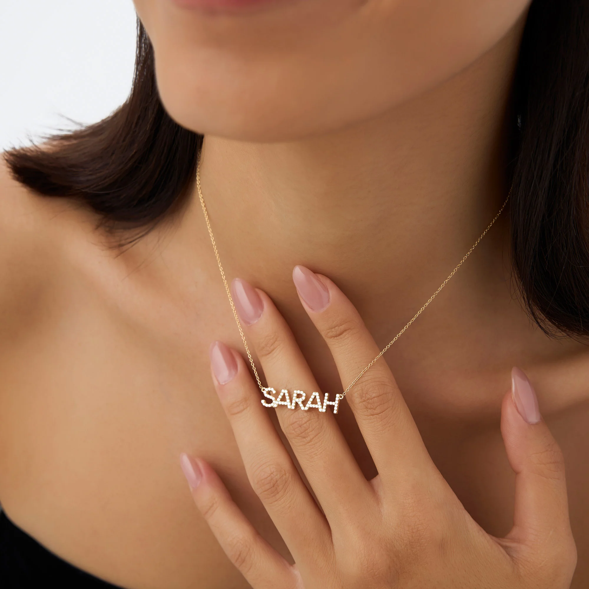 14K Dainty Layering Diamond Name Necklace - Image 4