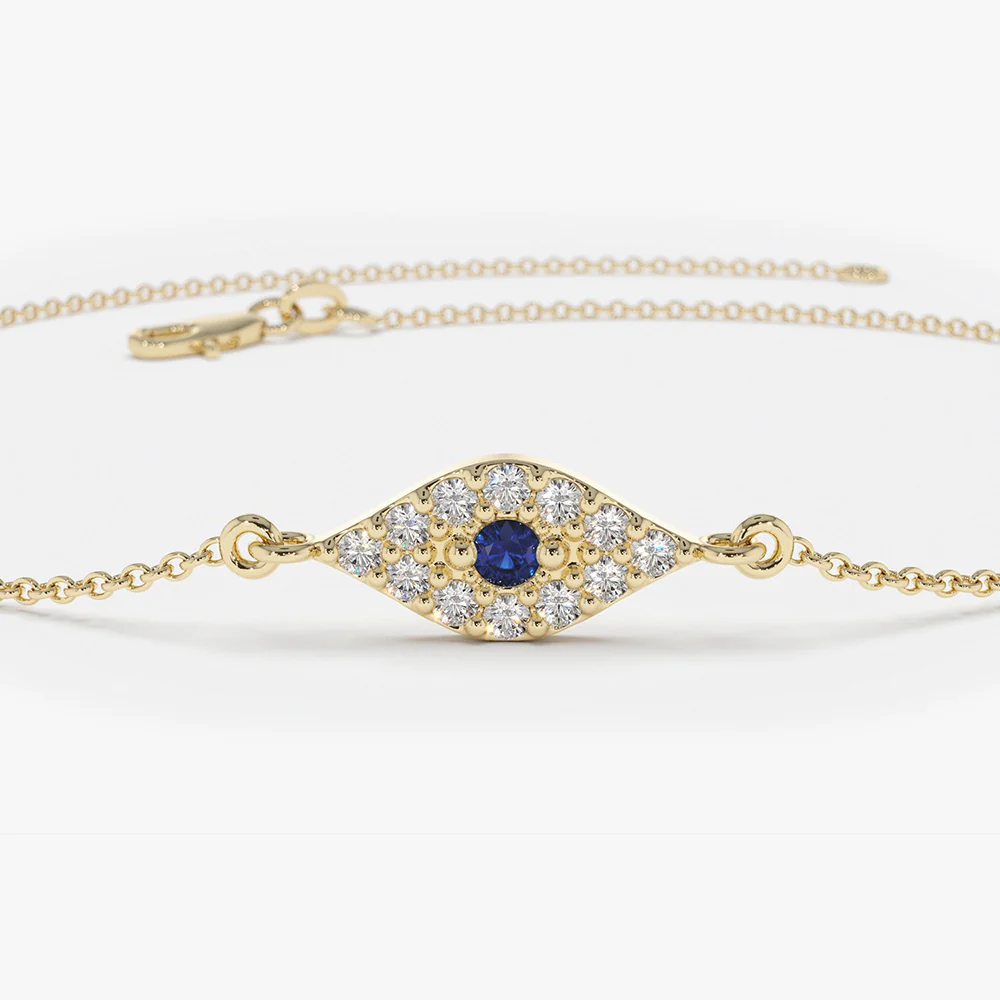 14k Diamond and Sapphire Evil Eye Bracelet - Image 3