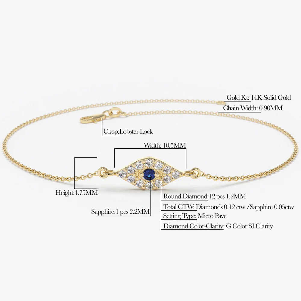 14k Diamond and Sapphire Evil Eye Bracelet - Image 4