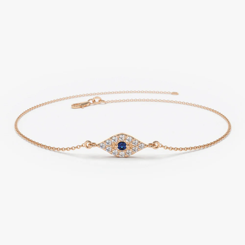 14k Diamond and Sapphire Evil Eye Bracelet - Image 5