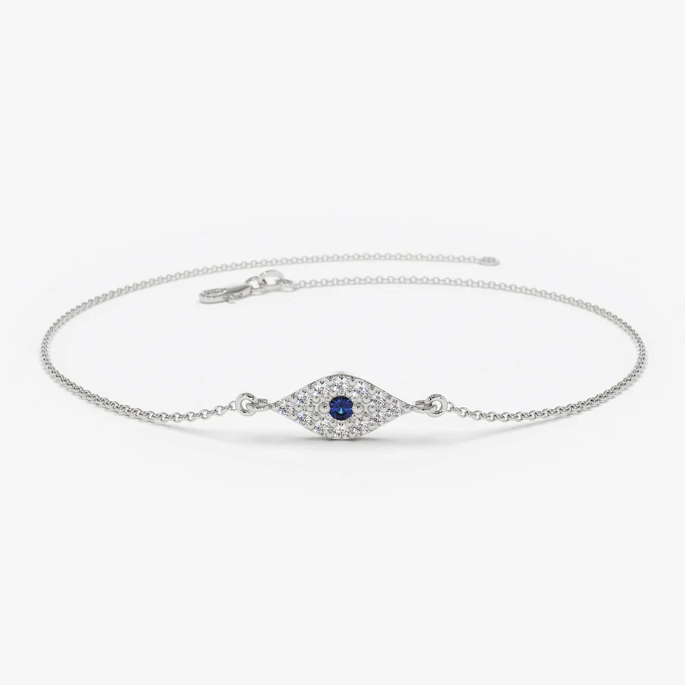 14k Diamond and Sapphire Evil Eye Bracelet - Image 6