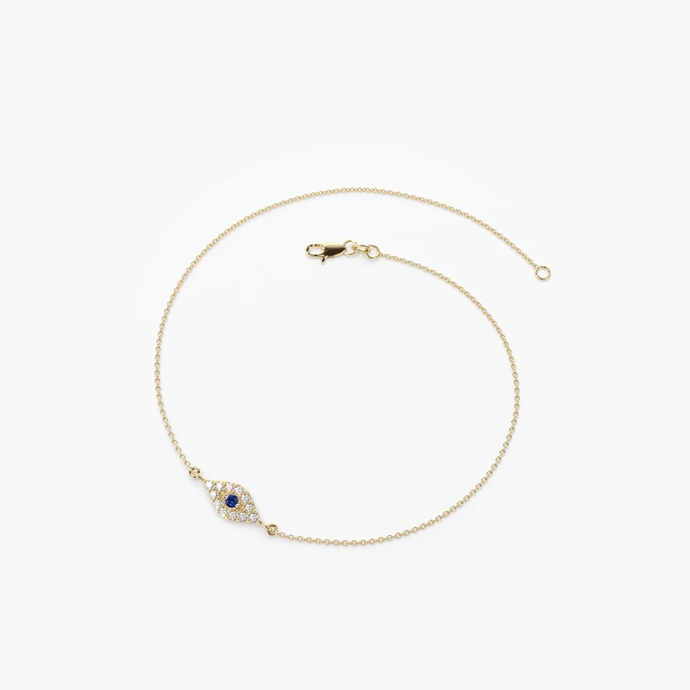 14k Diamond and Sapphire Evil Eye Bracelet - Image 7