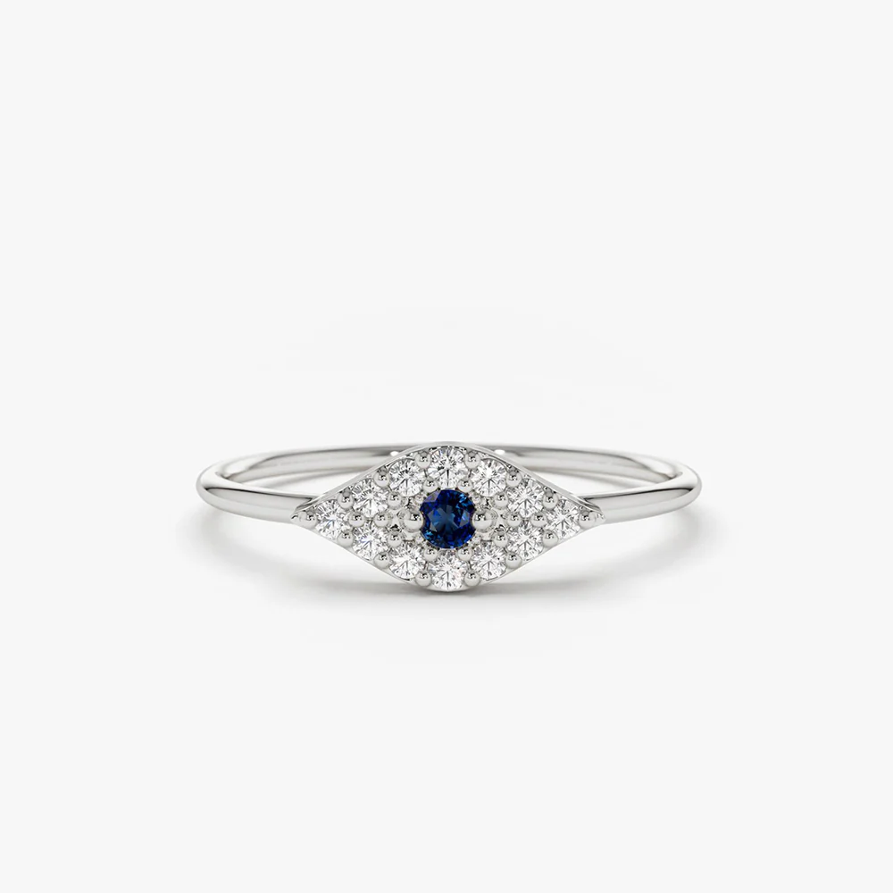 14K Gold Diamond and Sapphire Evil Eye Ring - Image 6