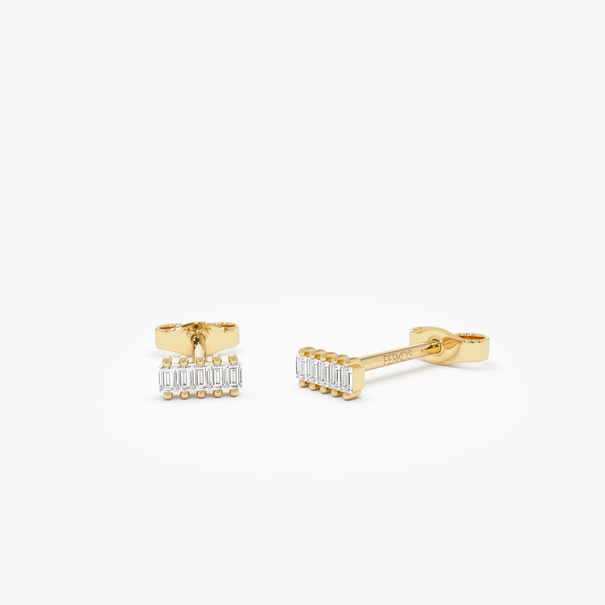 14k Diamond Baguette Bar Stud Earrings