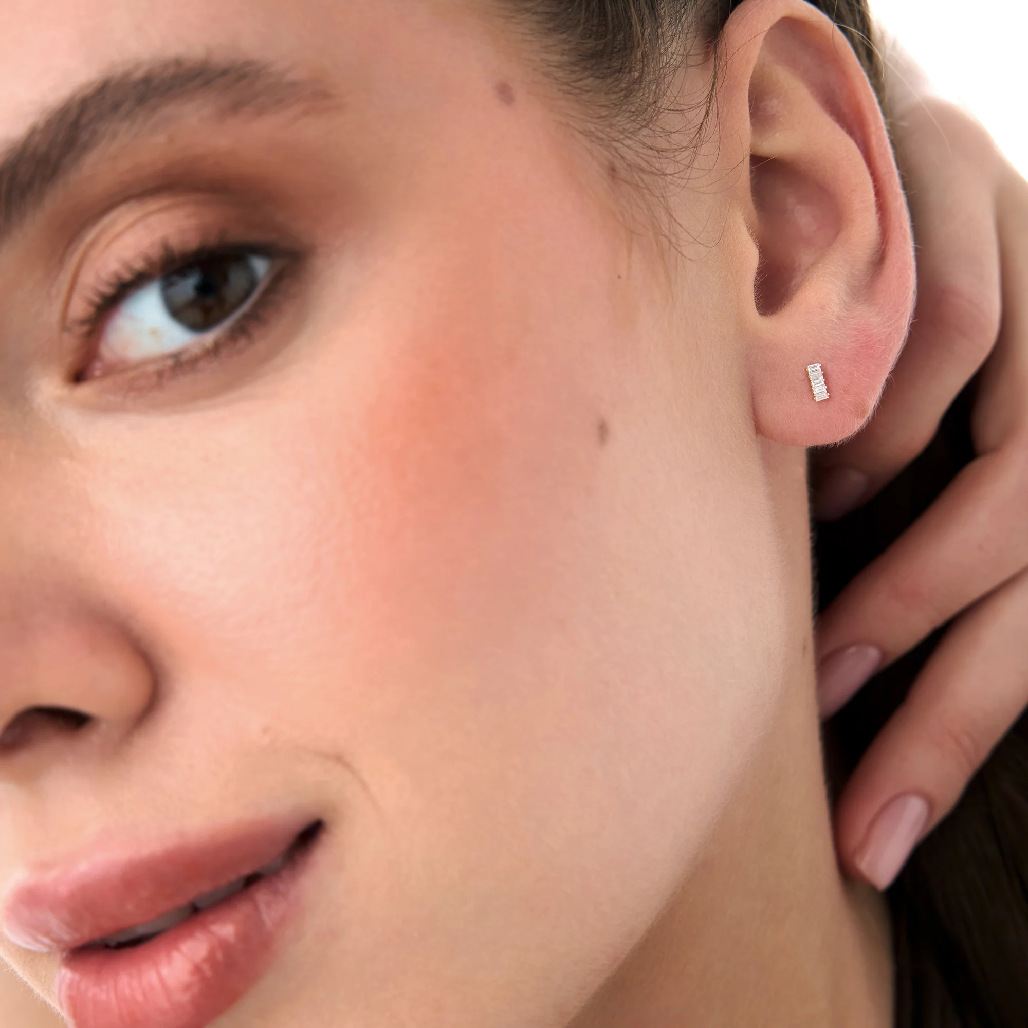 14k Diamond Baguette Bar Stud Earrings - Image 2