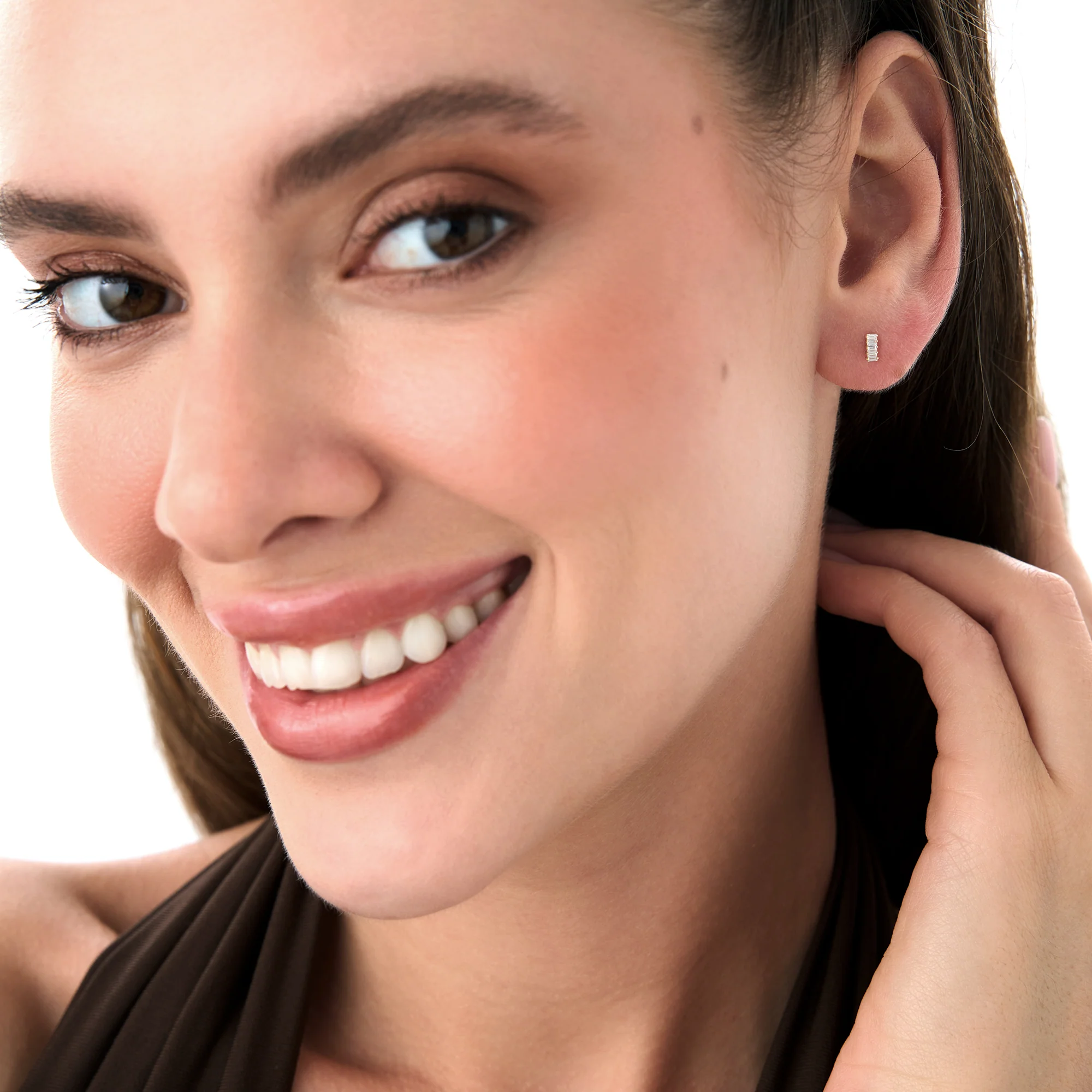 14k Diamond Baguette Bar Stud Earrings - Image 3