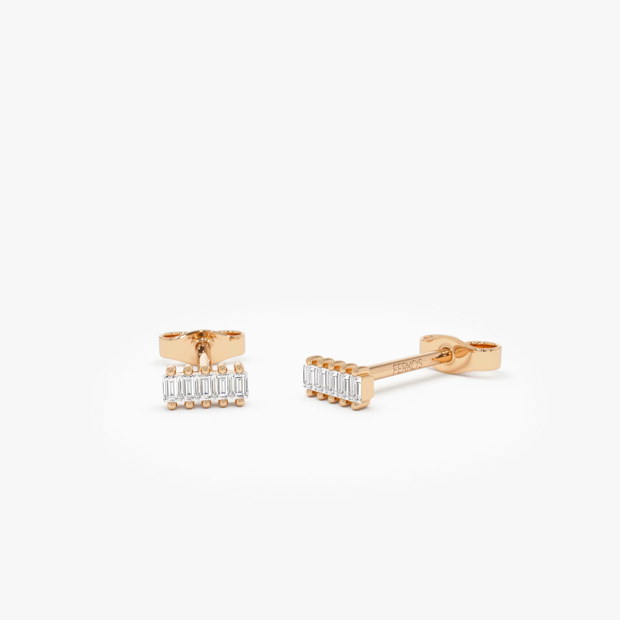 14k Diamond Baguette Bar Stud Earrings - Image 5