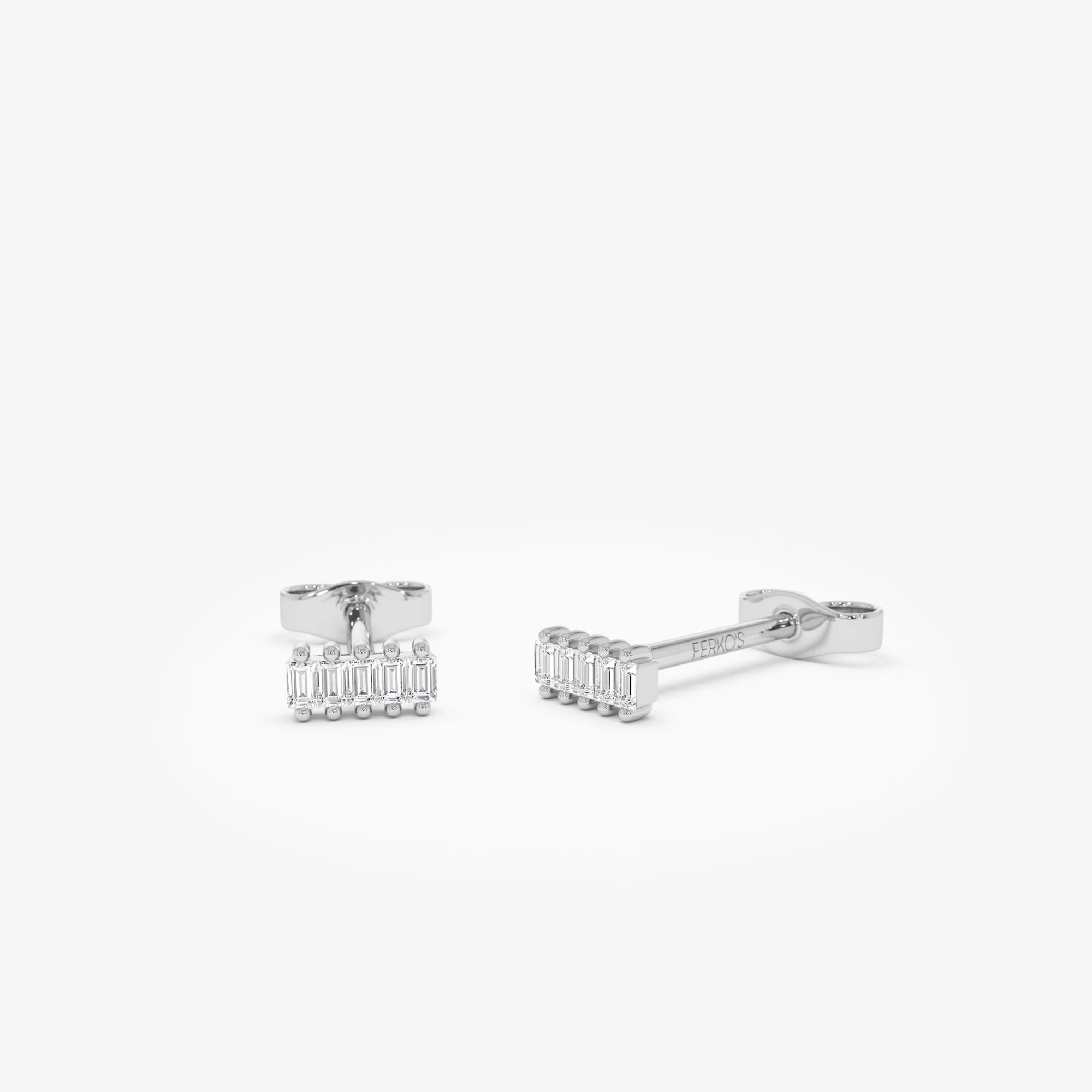 14k Diamond Baguette Bar Stud Earrings - Image 6
