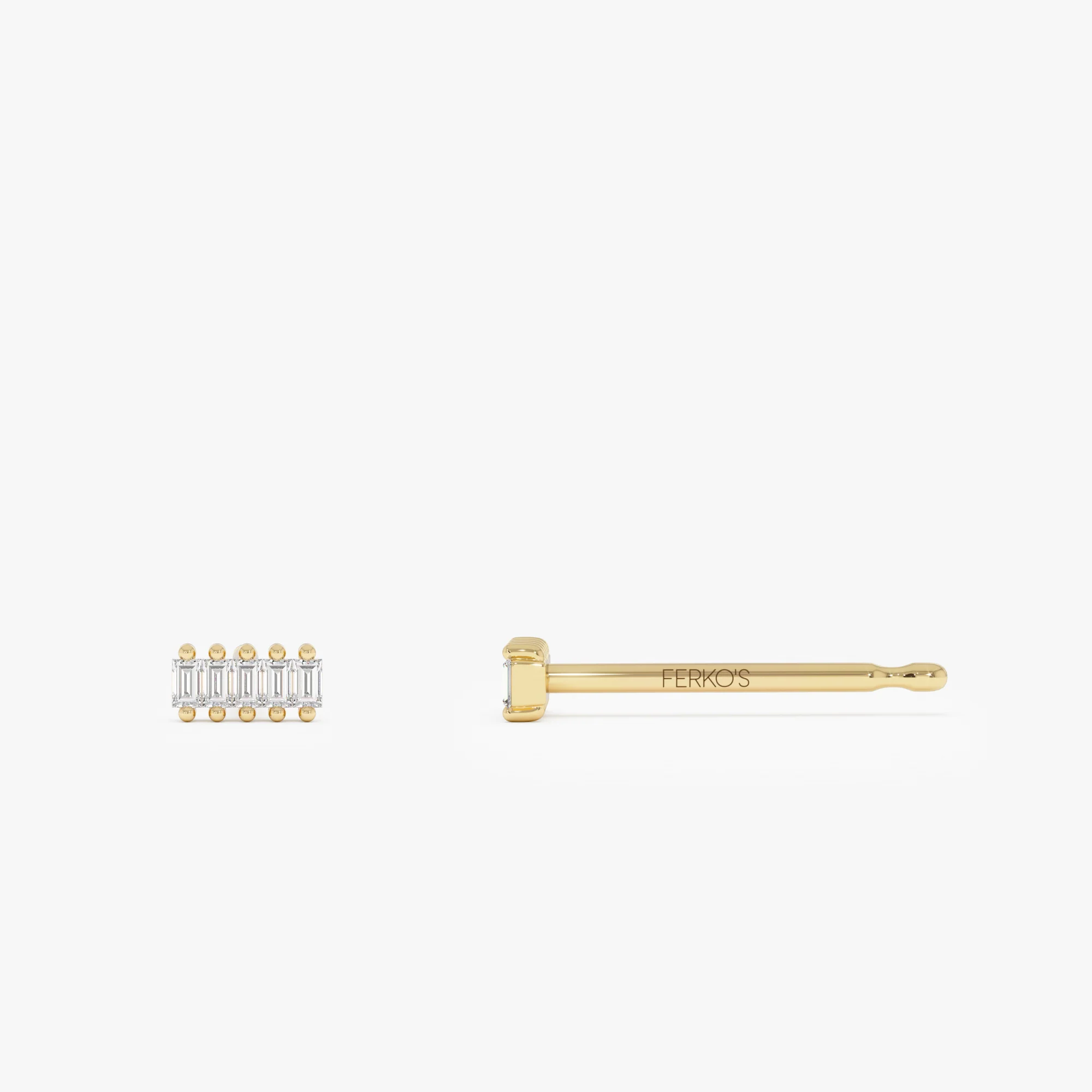 14k Diamond Baguette Bar Stud Earrings - Image 7