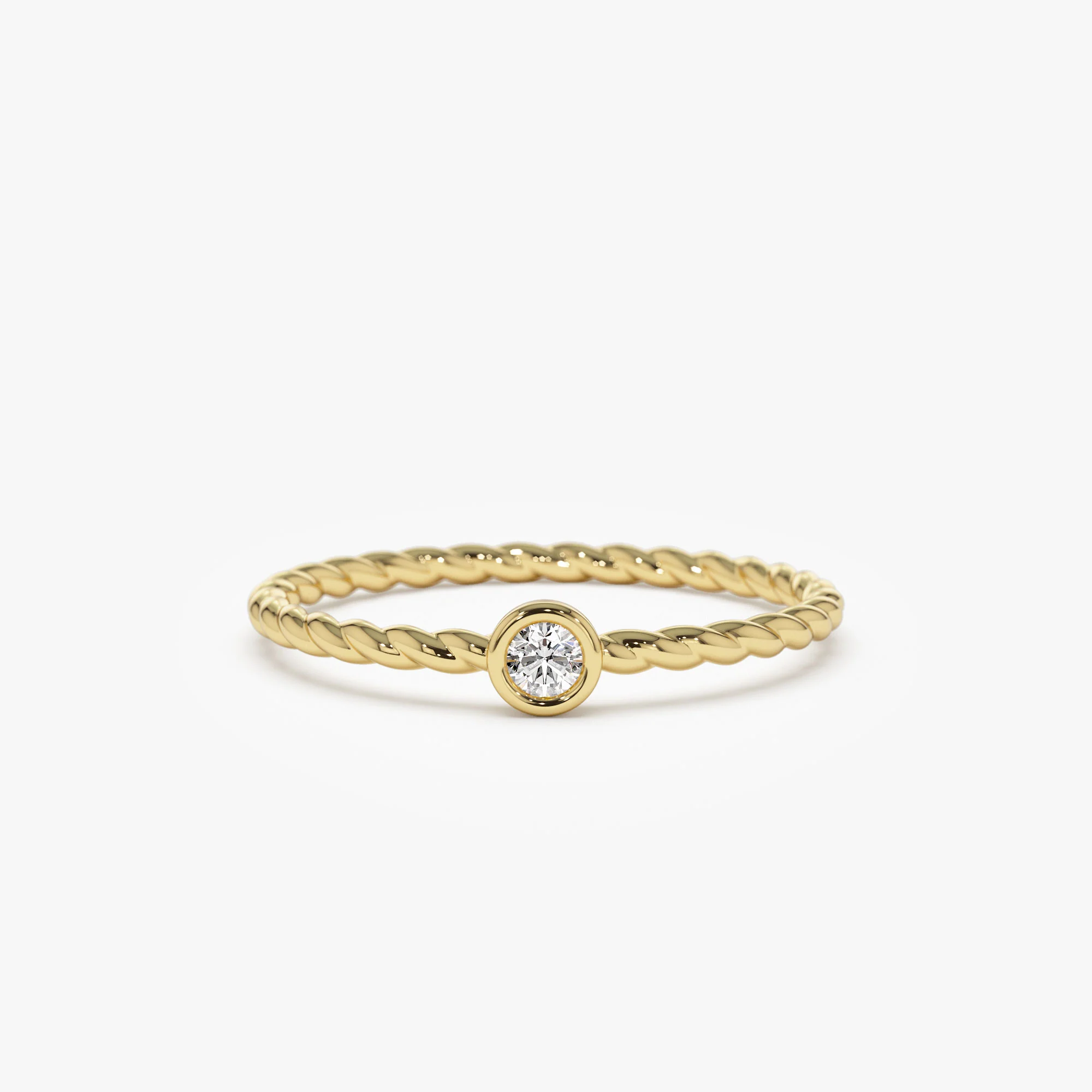 14K Diamond Bezel Twisted Engagement Ring