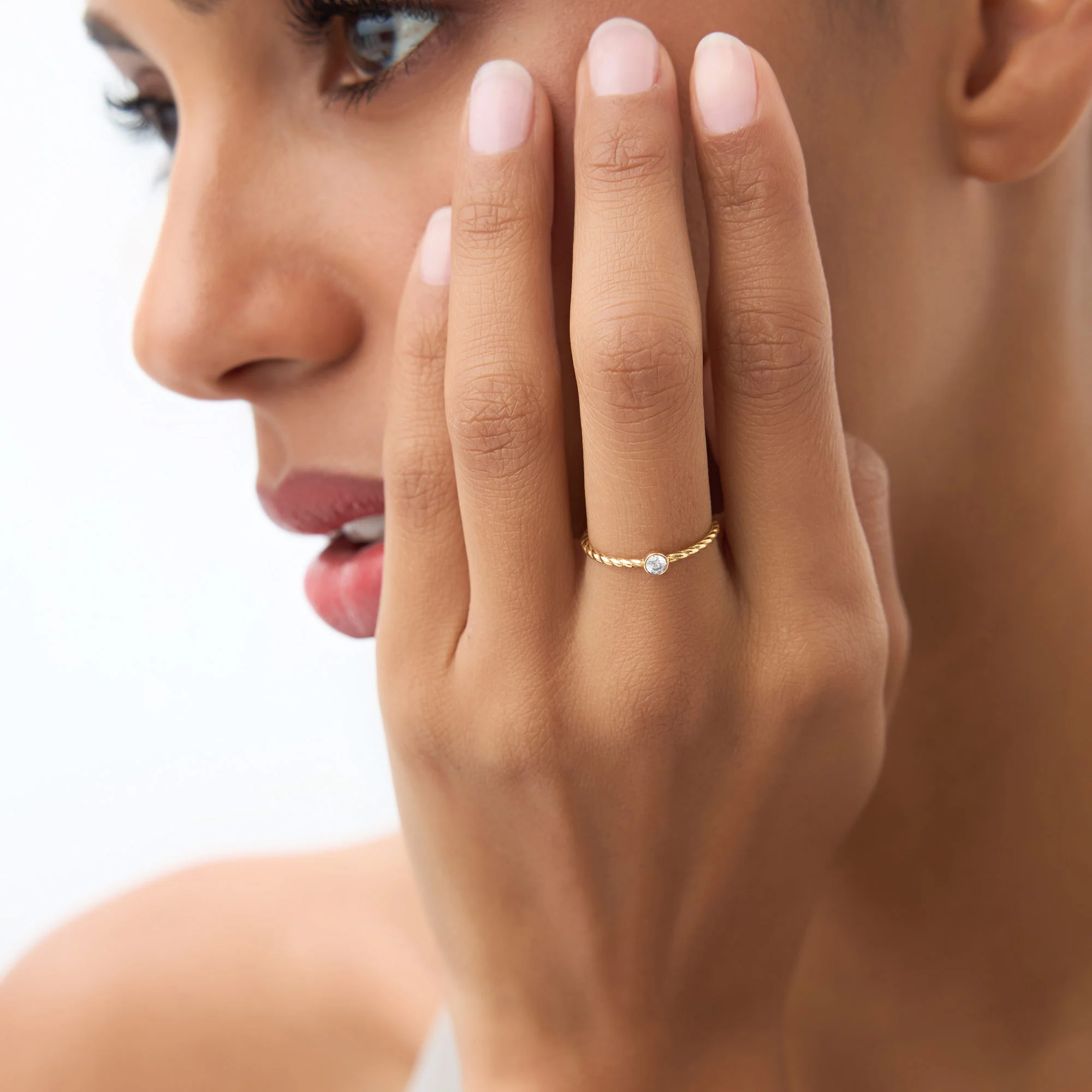 14K Diamond Bezel Twisted Engagement Ring - Image 2