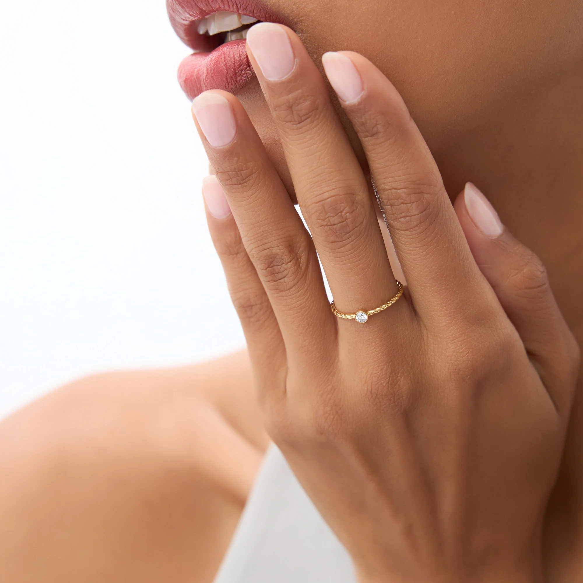 14K Diamond Bezel Twisted Engagement Ring - Image 3