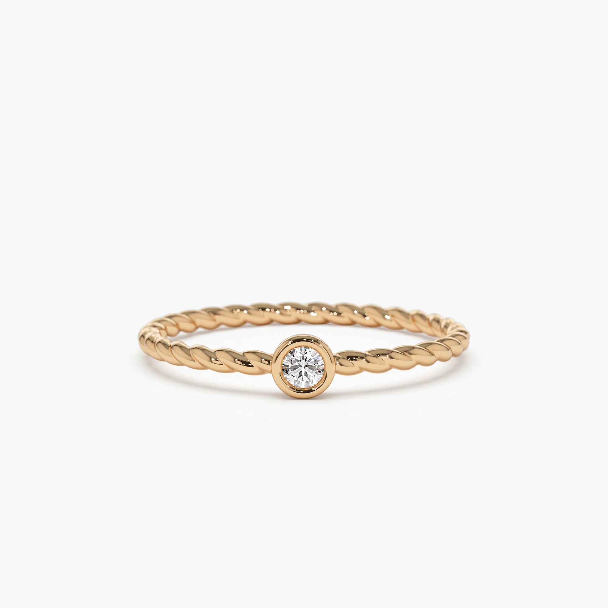14K Diamond Bezel Twisted Engagement Ring - Image 6